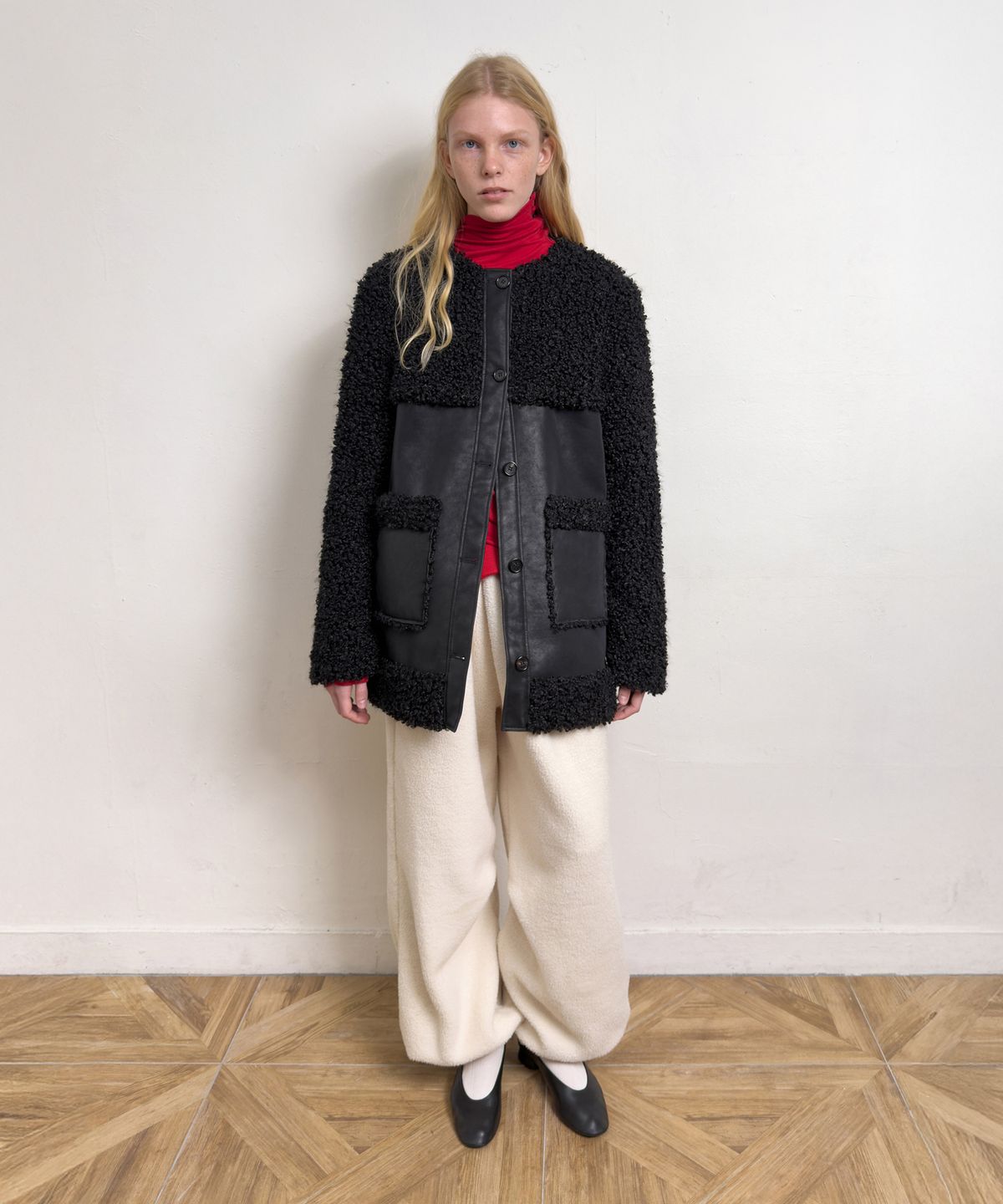 다이애그널(DIAGONAL) FUR SHEARLING COAT (black)