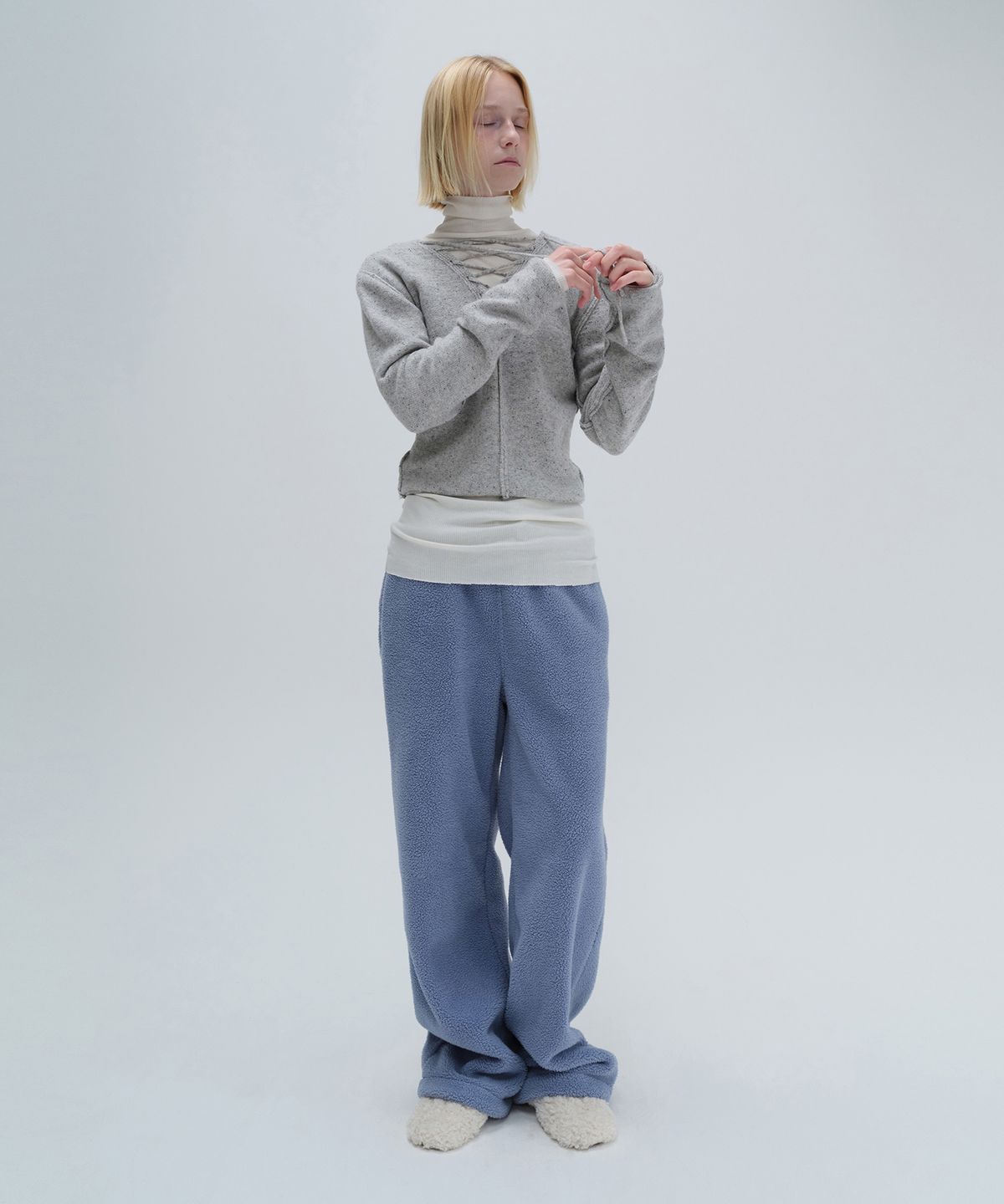 다이애그널(DIAGONAL) V NECK LACE UP KNIT (grey)