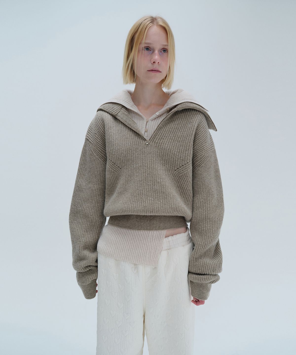 다이애그널(DIAGONAL) SAILOR HALF ZIP UP KNIT (brown)