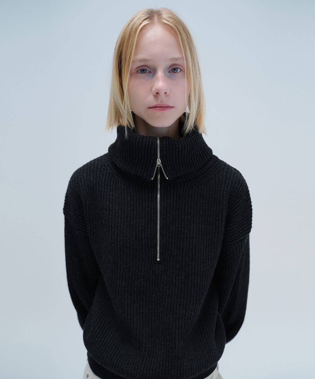 다이애그널(DIAGONAL) SAILOR HALF ZIP UP KNIT (charcoal)