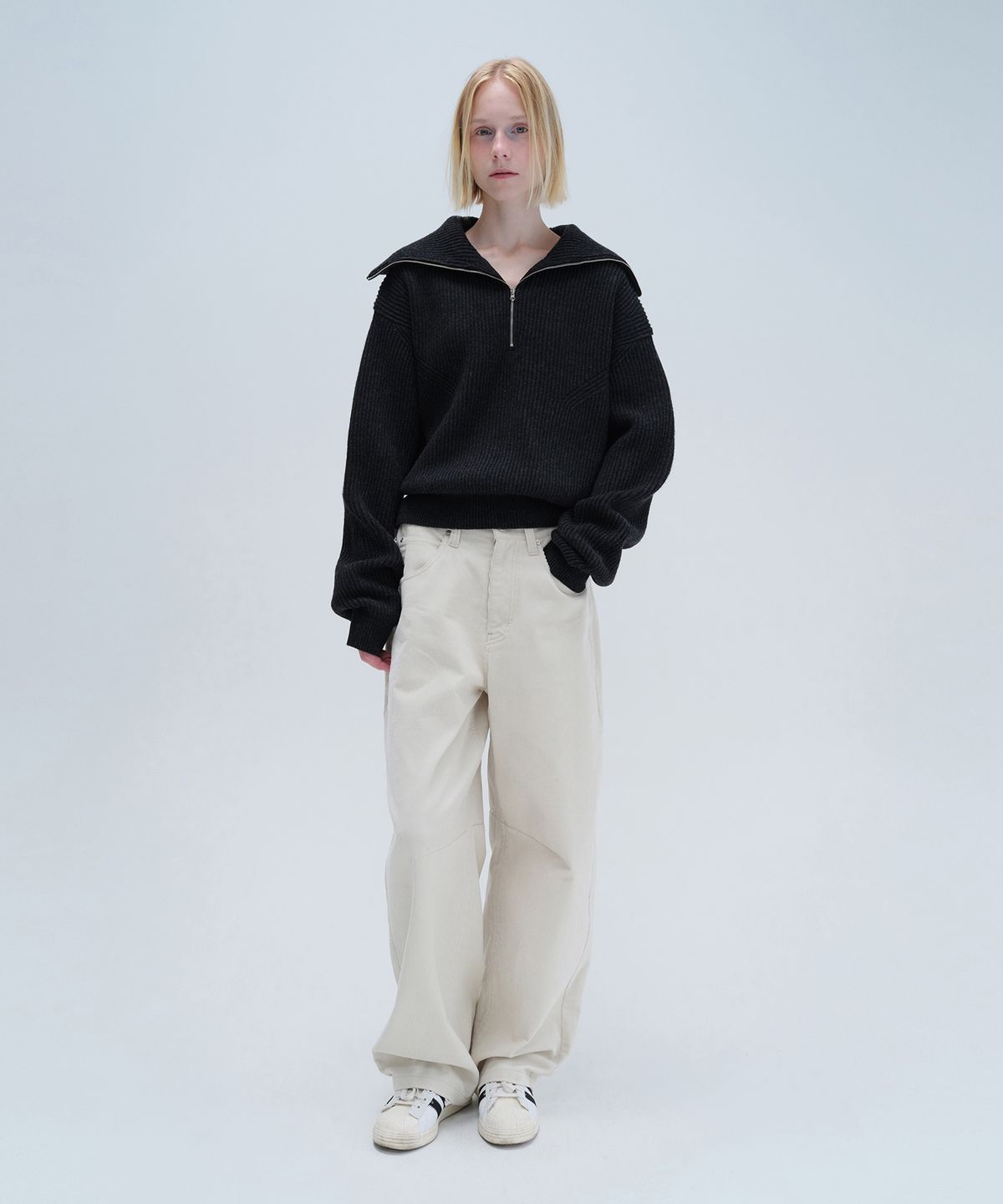 다이애그널(DIAGONAL) SAILOR HALF ZIP UP KNIT (charcoal)