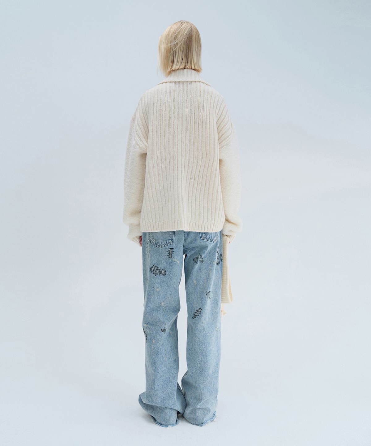 다이애그널(DIAGONAL) BOUCLE COLLAR KNIT CADIGAN (ivory)