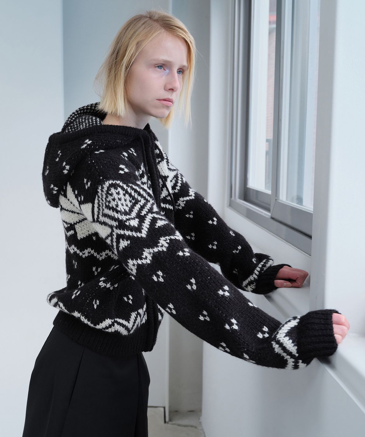 다이애그널(DIAGONAL) NORDIC HOODIE ZIP UP (black)