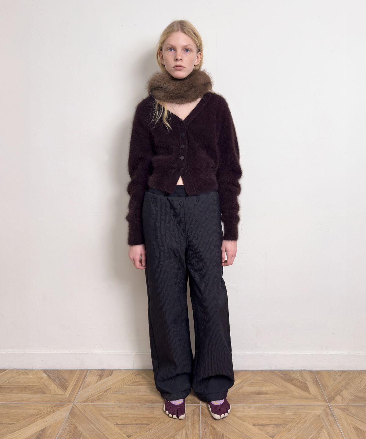 다이애그널(DIAGONAL) HEART STITCHED PADDING PANTS (black)