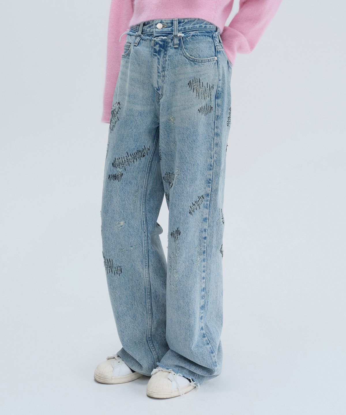 다이애그널(DIAGONAL) STITCHED DENIM PANTS (blue)