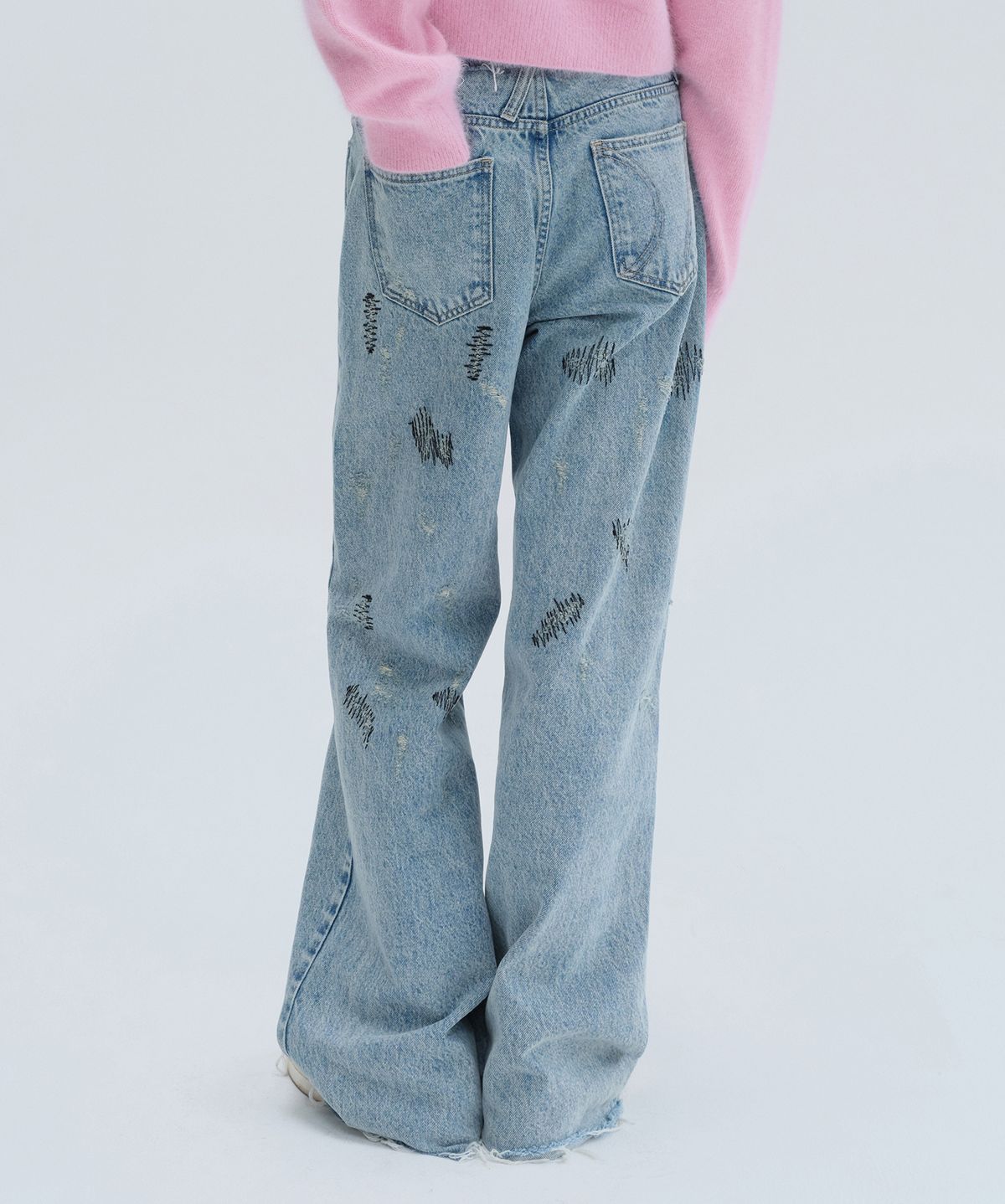 다이애그널(DIAGONAL) STITCHED DENIM PANTS (blue)