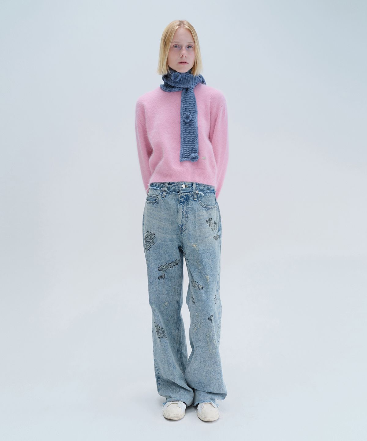 다이애그널(DIAGONAL) STITCHED DENIM PANTS (blue)