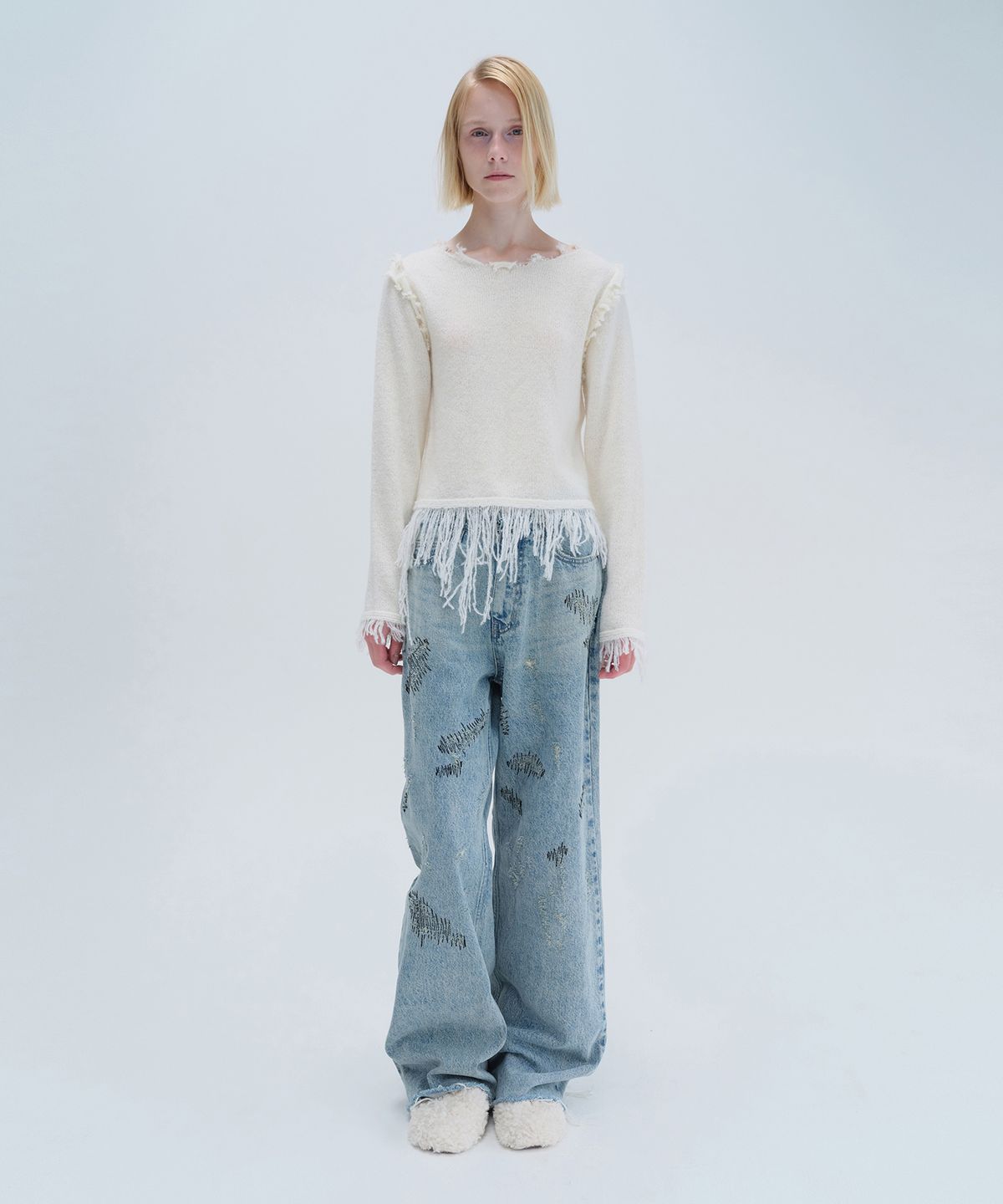 다이애그널(DIAGONAL) STITCHED DENIM PANTS (blue)
