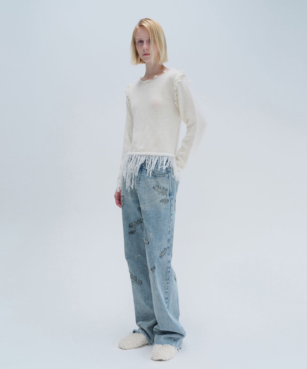 다이애그널(DIAGONAL) STITCHED DENIM PANTS (blue)