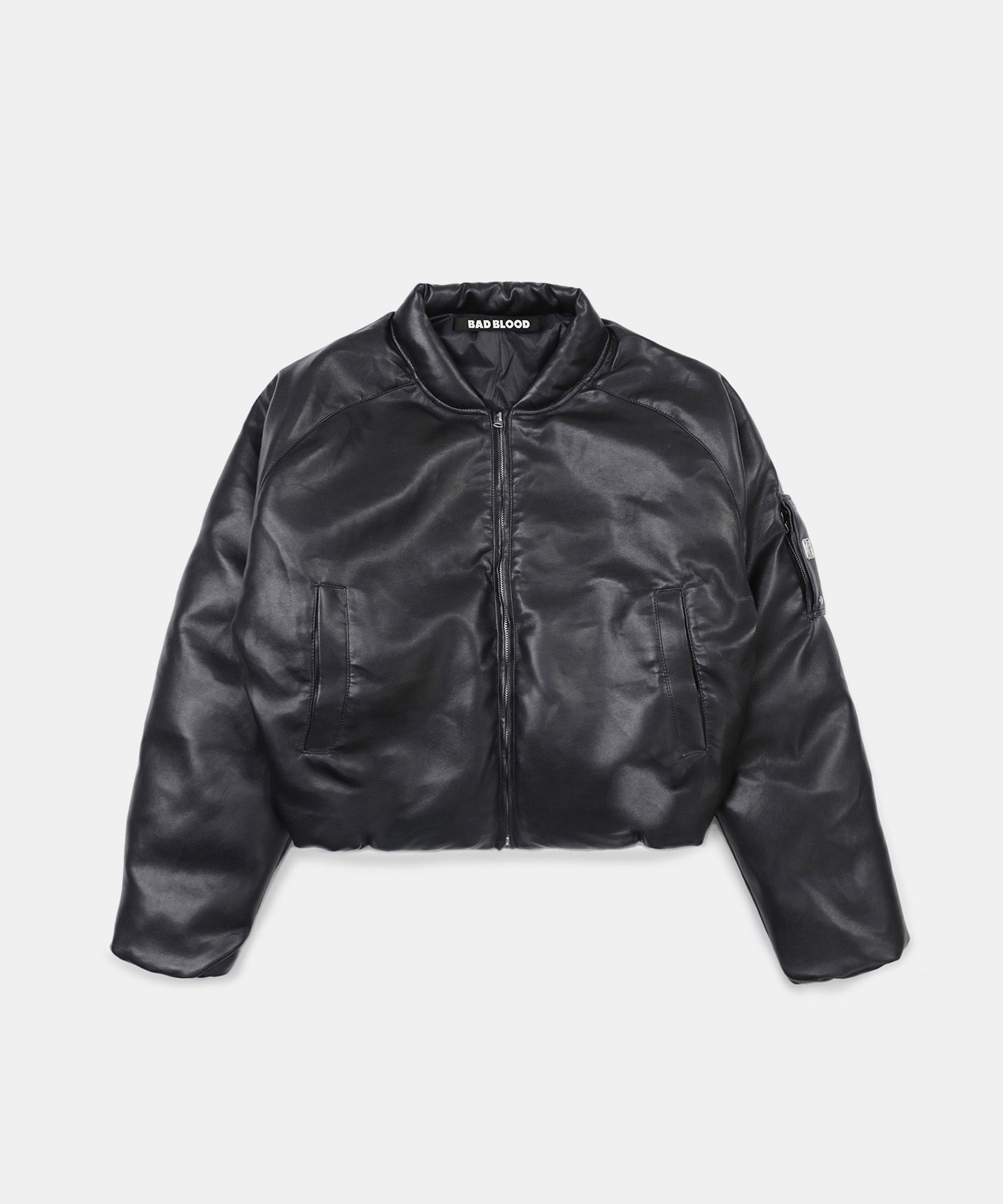 ブルゾン BADBLOOD BS nylon puffer MA1 jacket charcoal w-jkt24-045 MUSINSA | BADBLOOD BS Leather Puffer MA-1 Jacket - Black