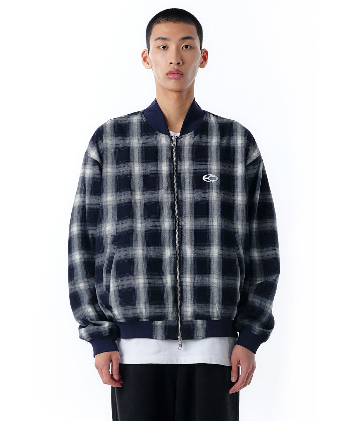 오픈야드(오와이)(OPENYARD(OY)) REVERSIBLE CHECK BLOUSON JACKET-NAVY