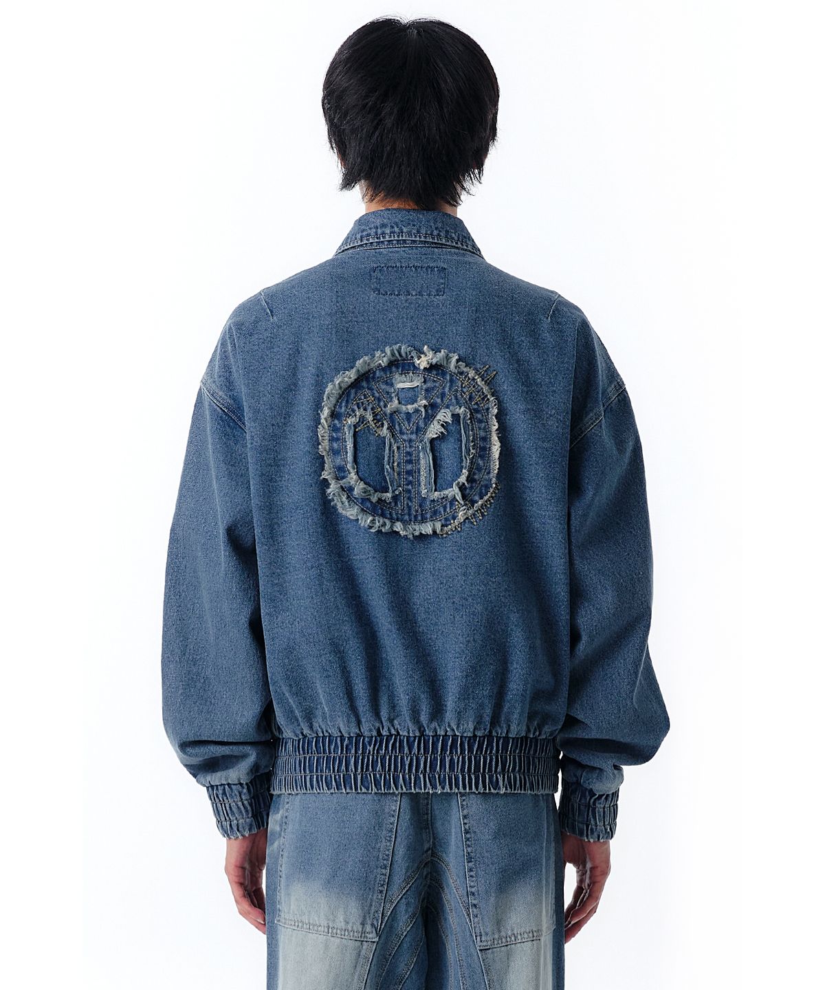오픈야드(오와이)(OPENYARD(OY)) C.B DAMAGE LOGO WASHED DENIM JACKET-BLUE