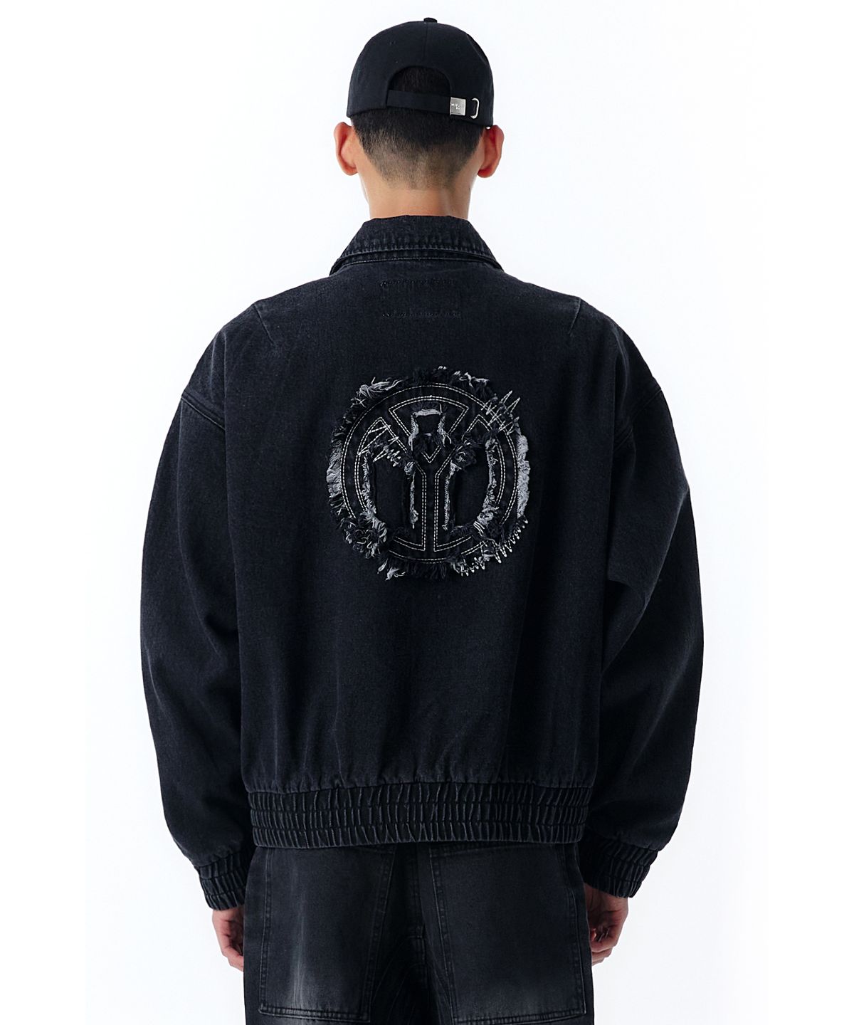 오픈야드(오와이)(OPENYARD(OY)) C.B DAMAGE LOGO WASHED DENIM JACKET-BLACK