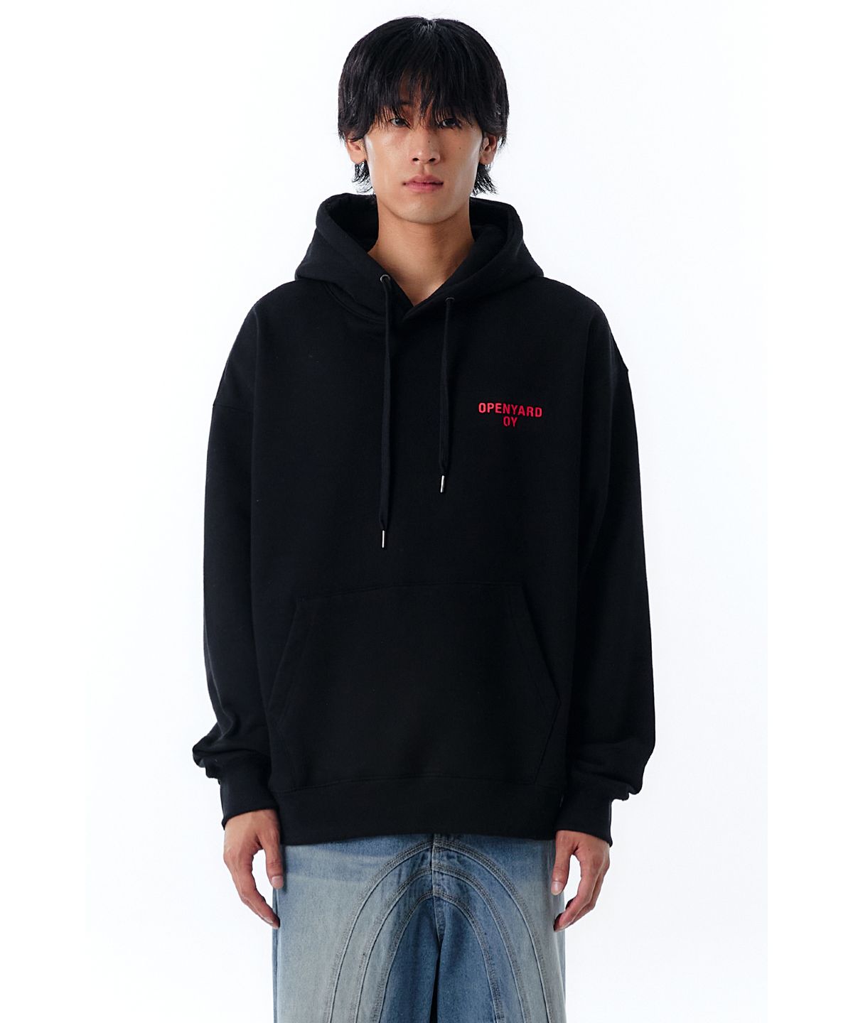 오픈야드(오와이)(OPENYARD(OY)) GLOBE LOGO HOODIE-BLACK