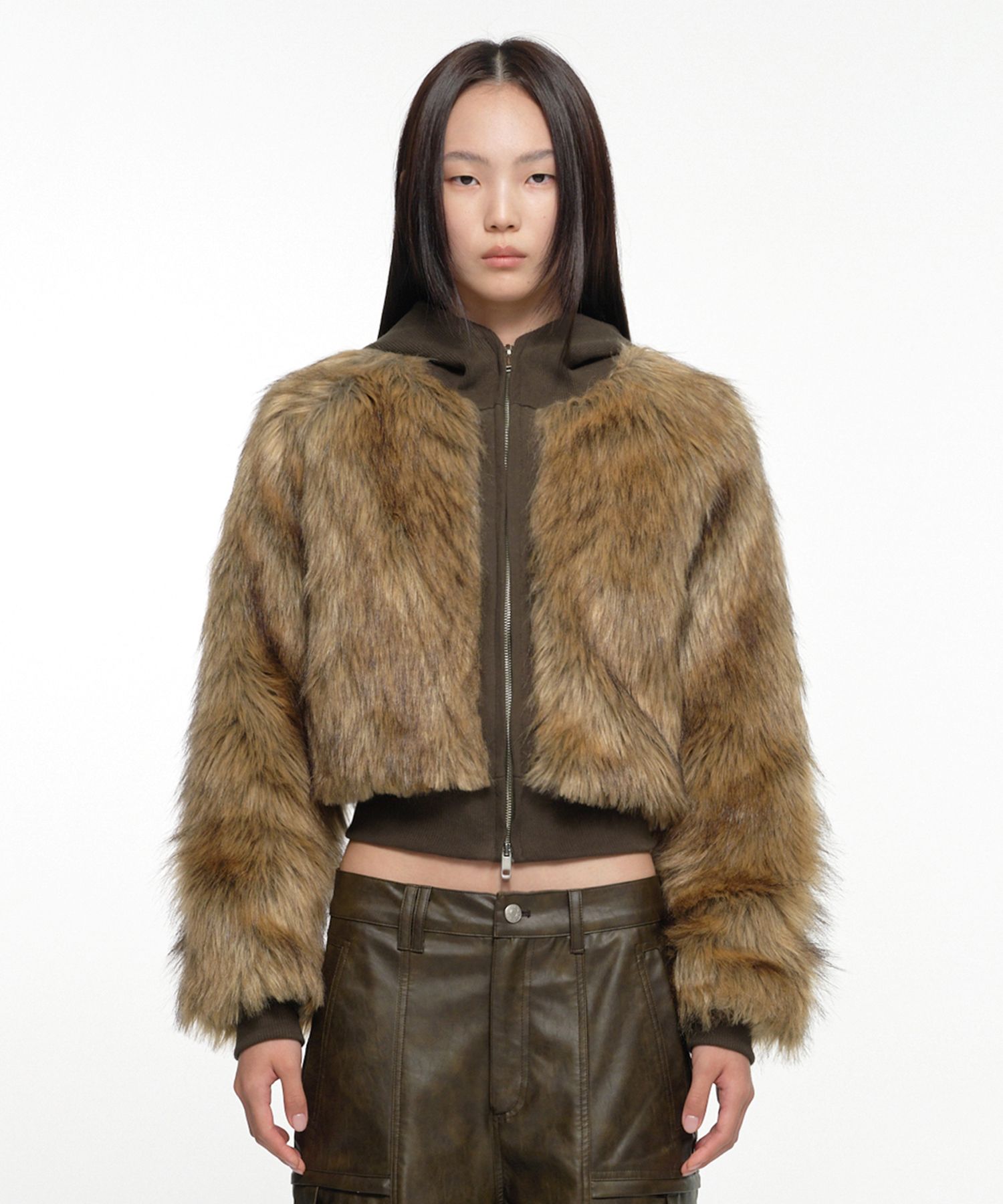 MUSINSA公式 | NACHE HOODIE CROP FUR JACKET BLACK