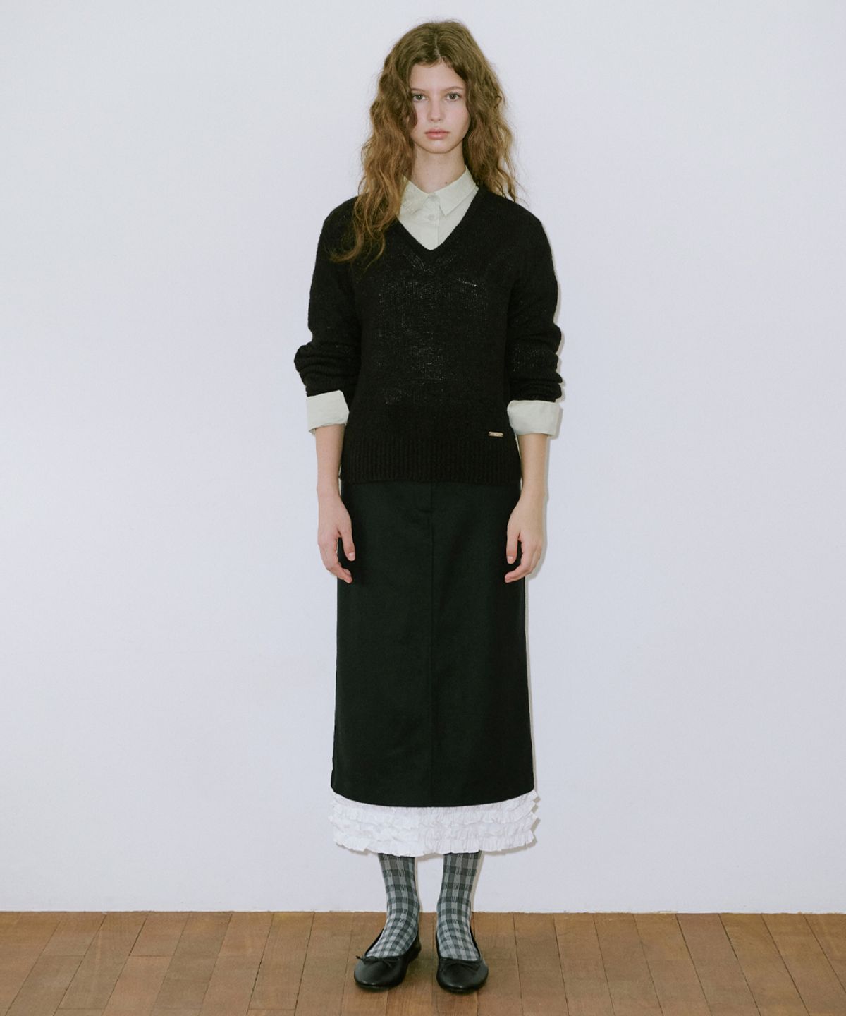 시눈(SINOON) Frill Long Skirt (Black)