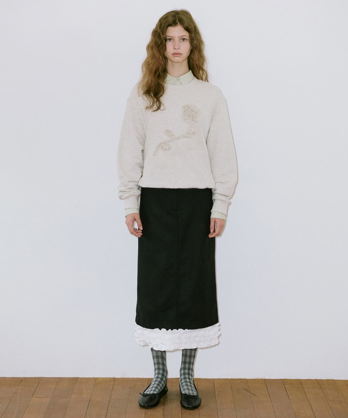 시눈(SINOON) Frill Long Skirt (Black)
