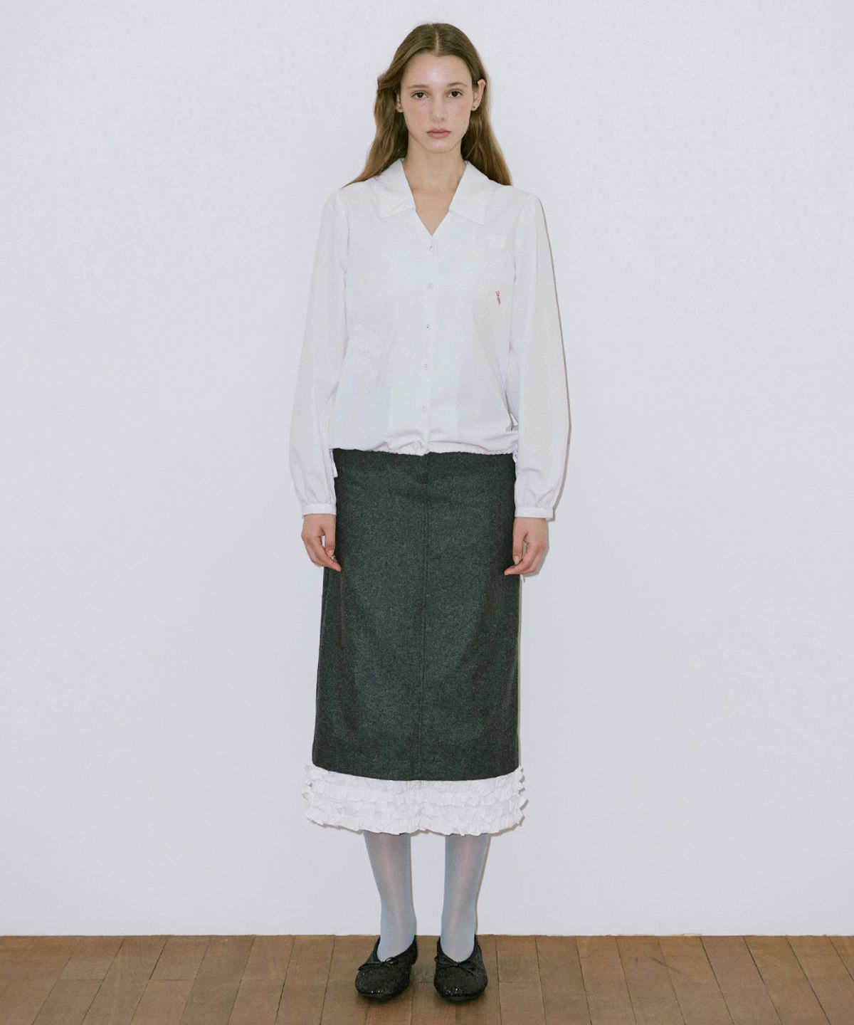 시눈(SINOON) Frill Long Skirt (Charcoal)