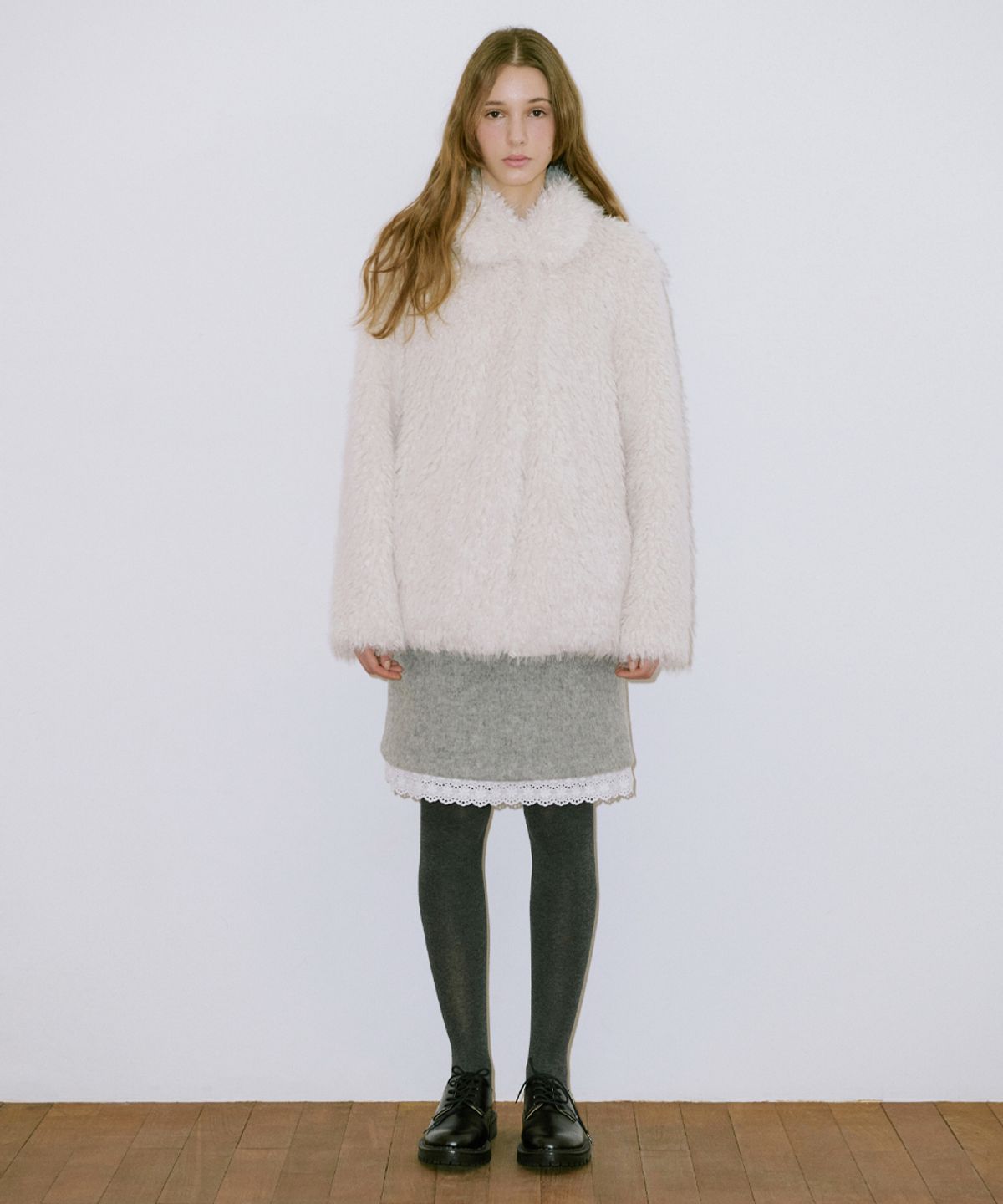 시눈(SINOON) Lace Midi Skirt (Melange Grey)