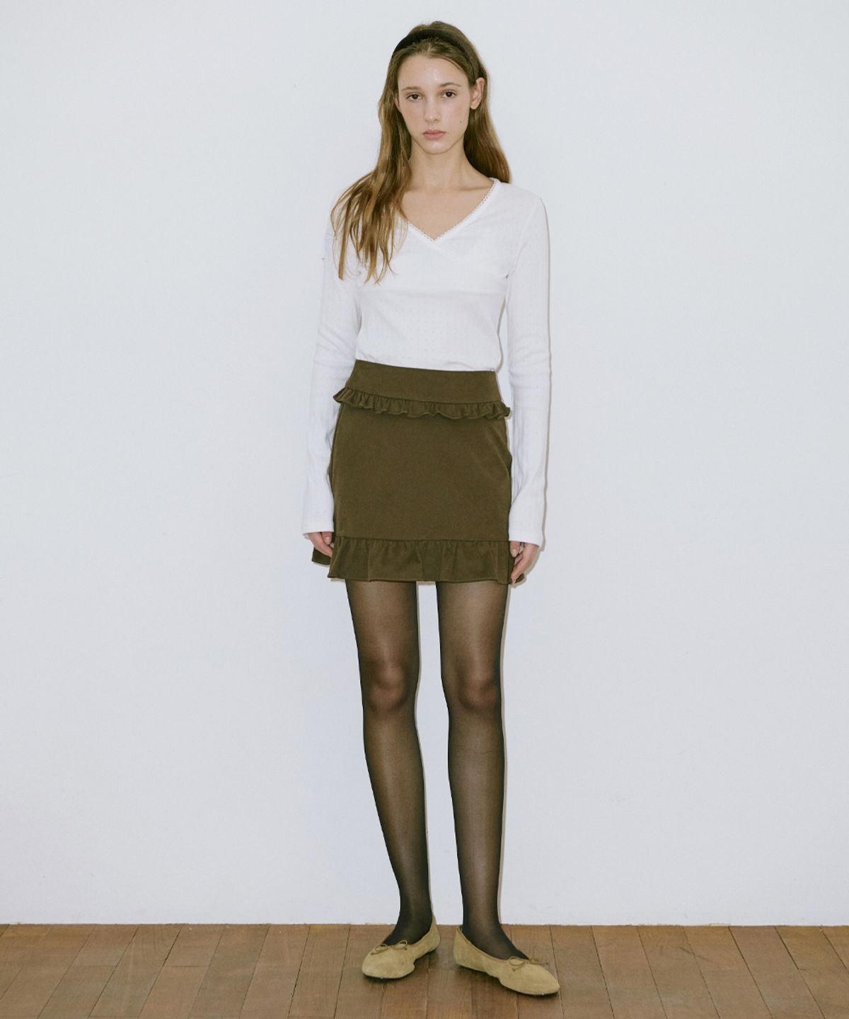 시눈(SINOON) Frill Mini Skirt (Brown)