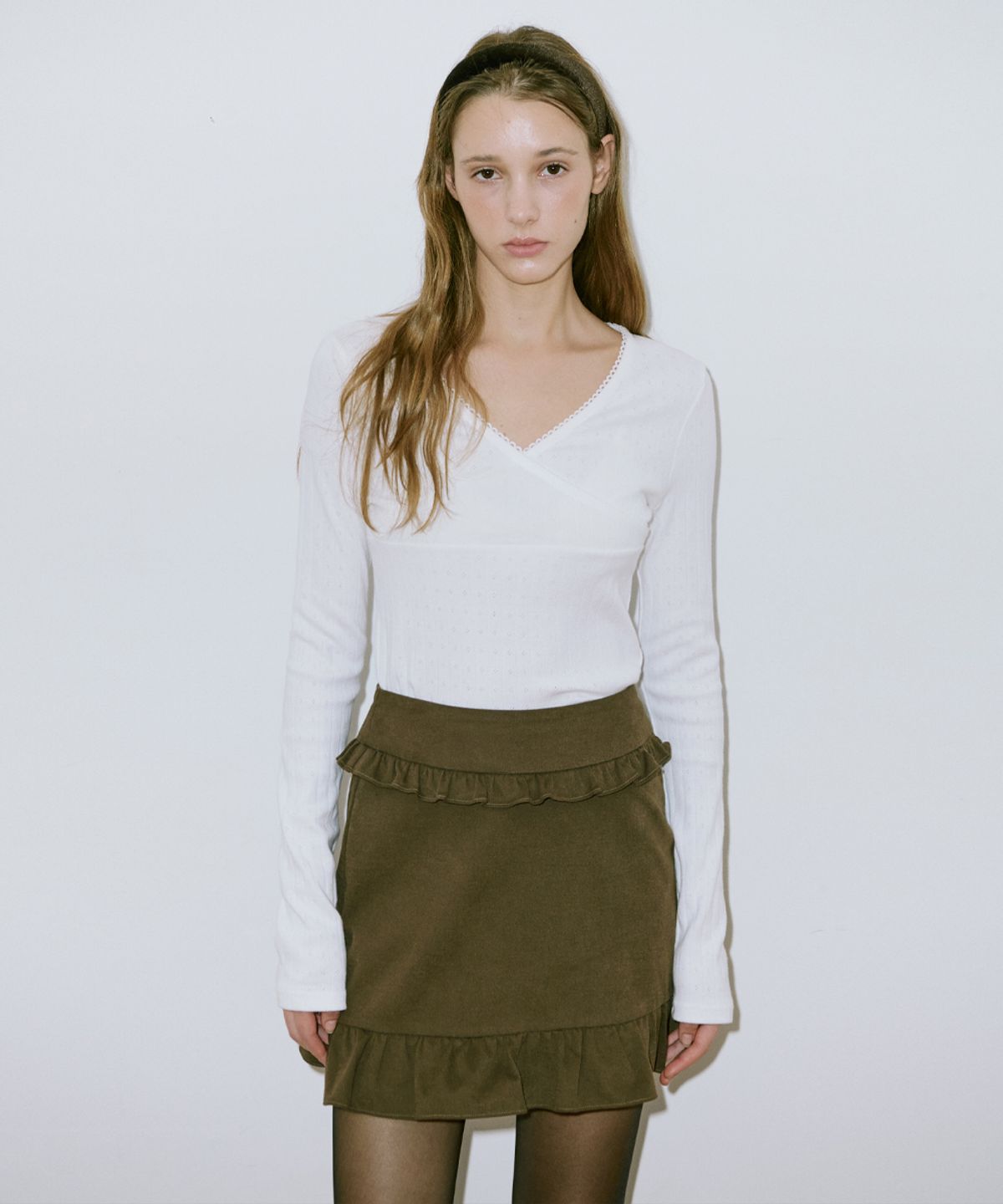 시눈(SINOON) Frill Mini Skirt (Brown)