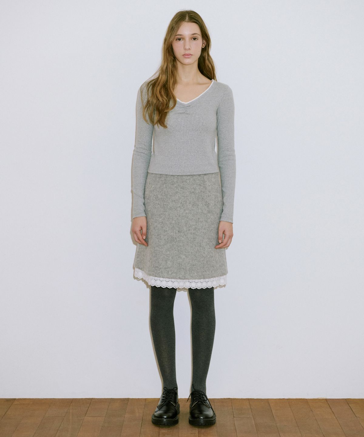 시눈(SINOON) Neck Lace T-Shirt (Melange Grey)