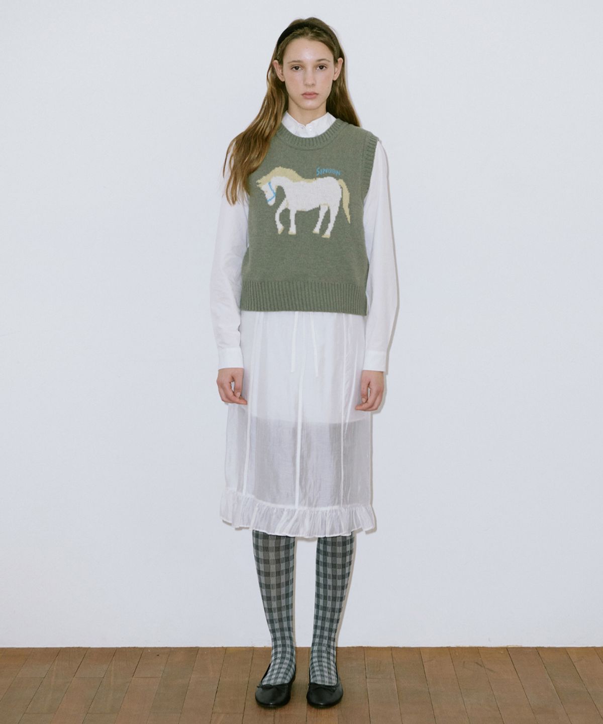 시눈(SINOON) Horse Knit Vest (Khaki)