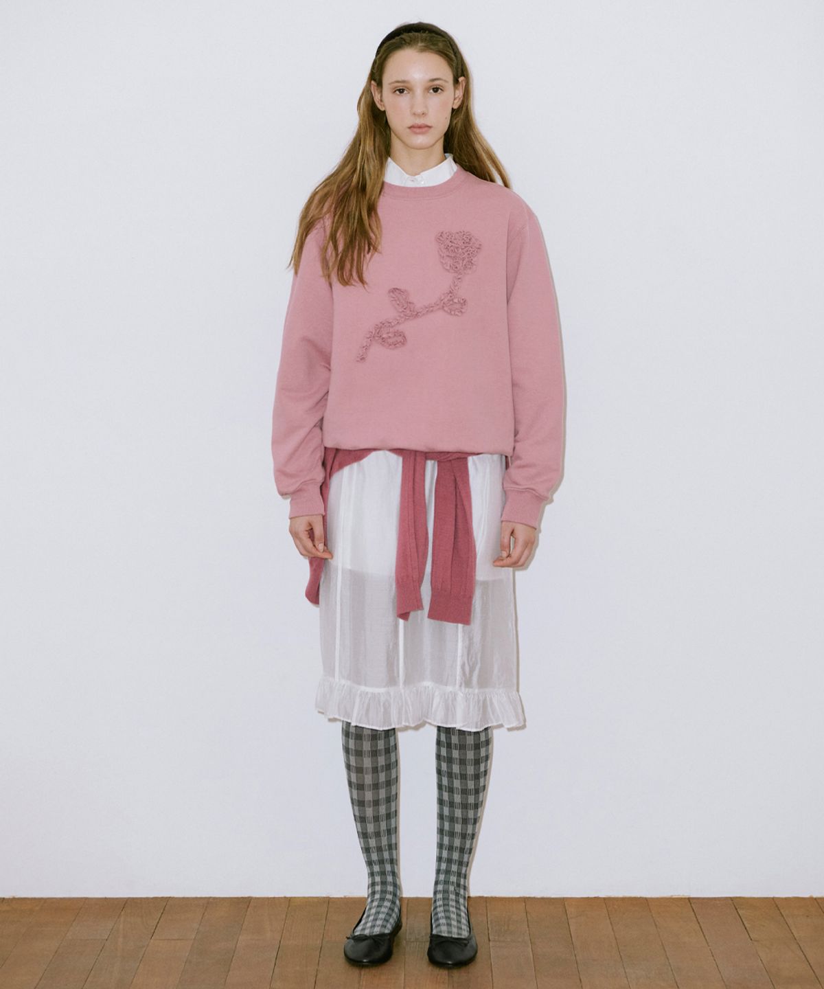 시눈(SINOON) Rose Frill Sweatshirt (Rose Pink)