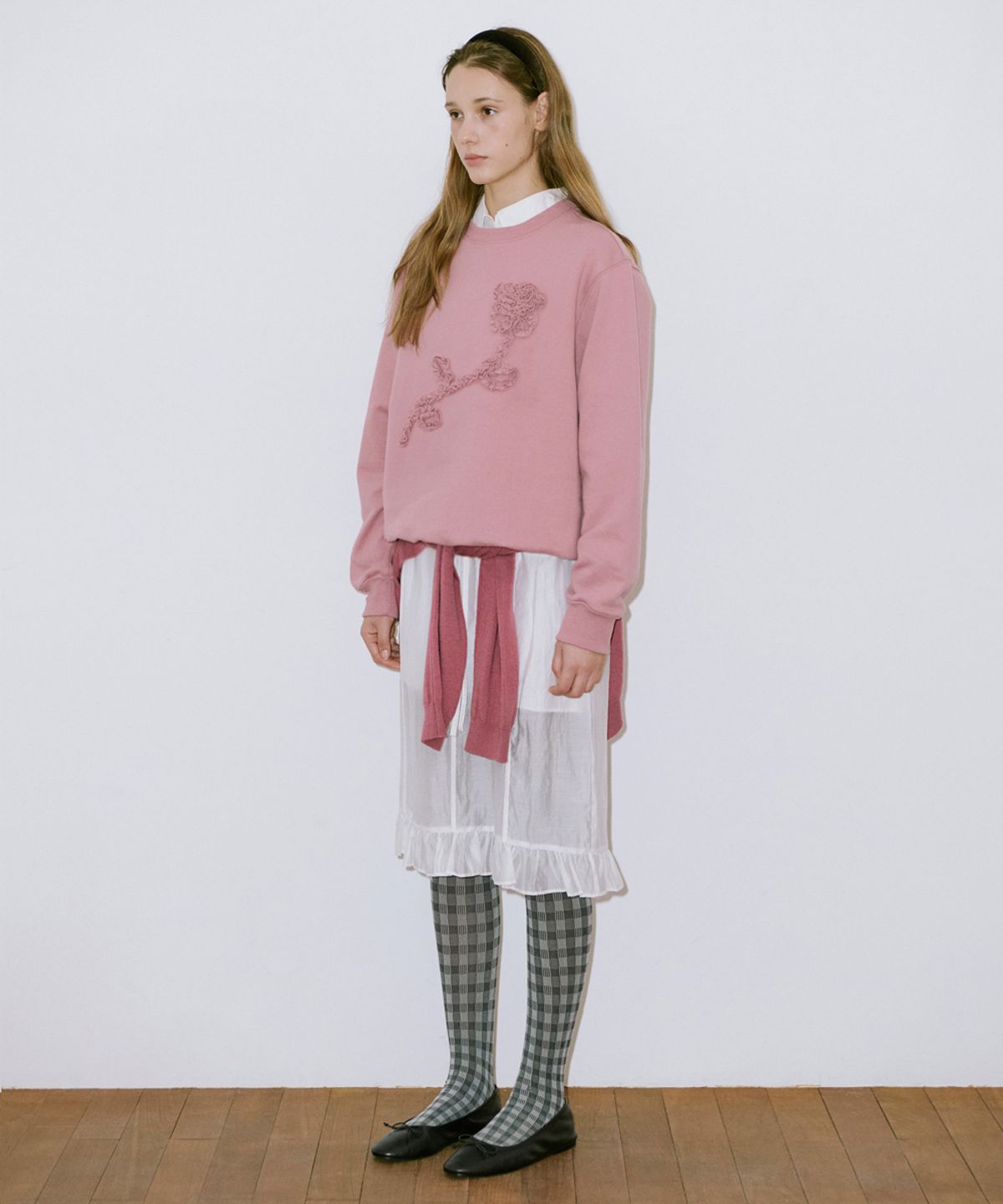 시눈(SINOON) Rose Frill Sweatshirt (Rose Pink)