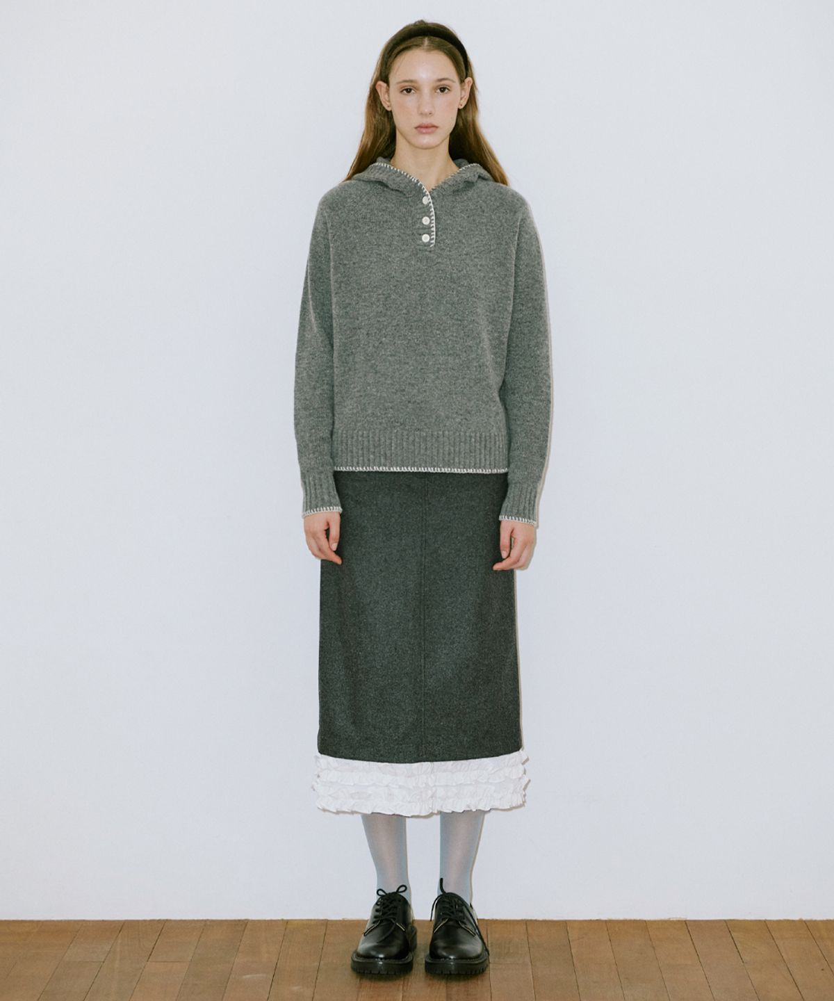 시눈(SINOON) Button Hoodie Knit (Melange Grey)
