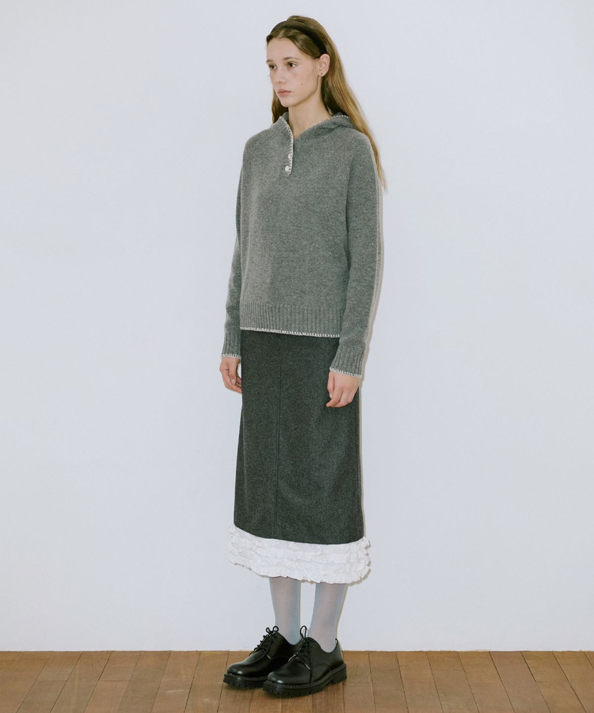 시눈(SINOON) Button Hoodie Knit (Melange Grey)