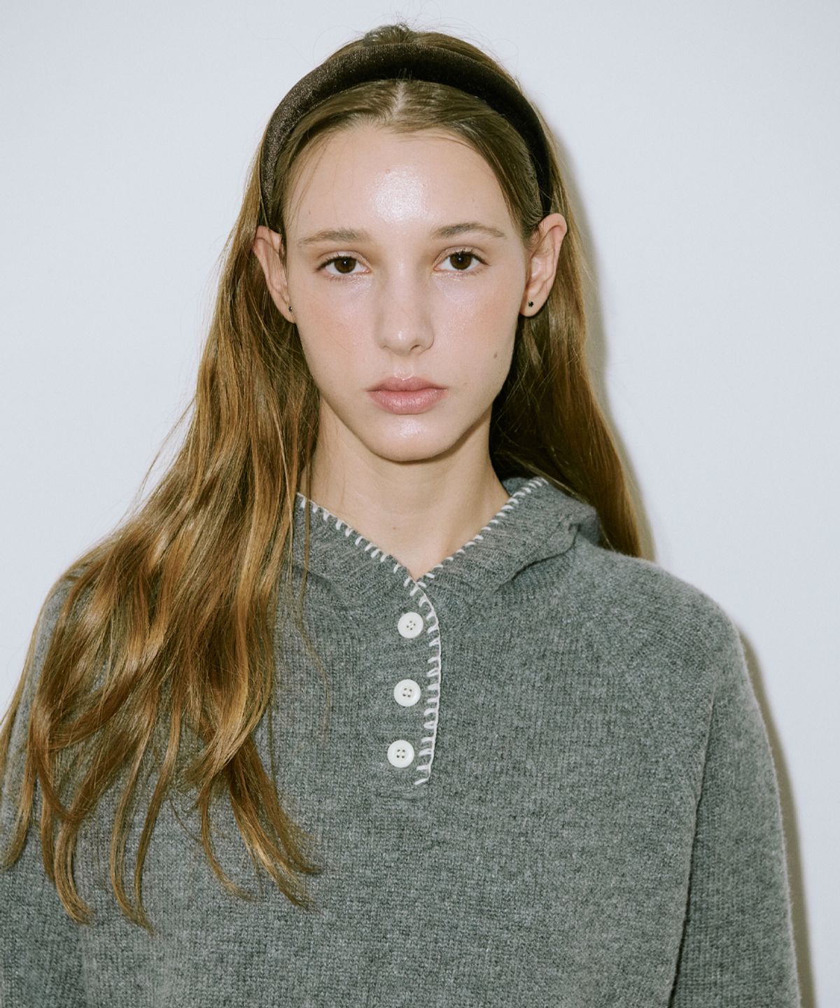 시눈(SINOON) Button Hoodie Knit (Melange Grey)