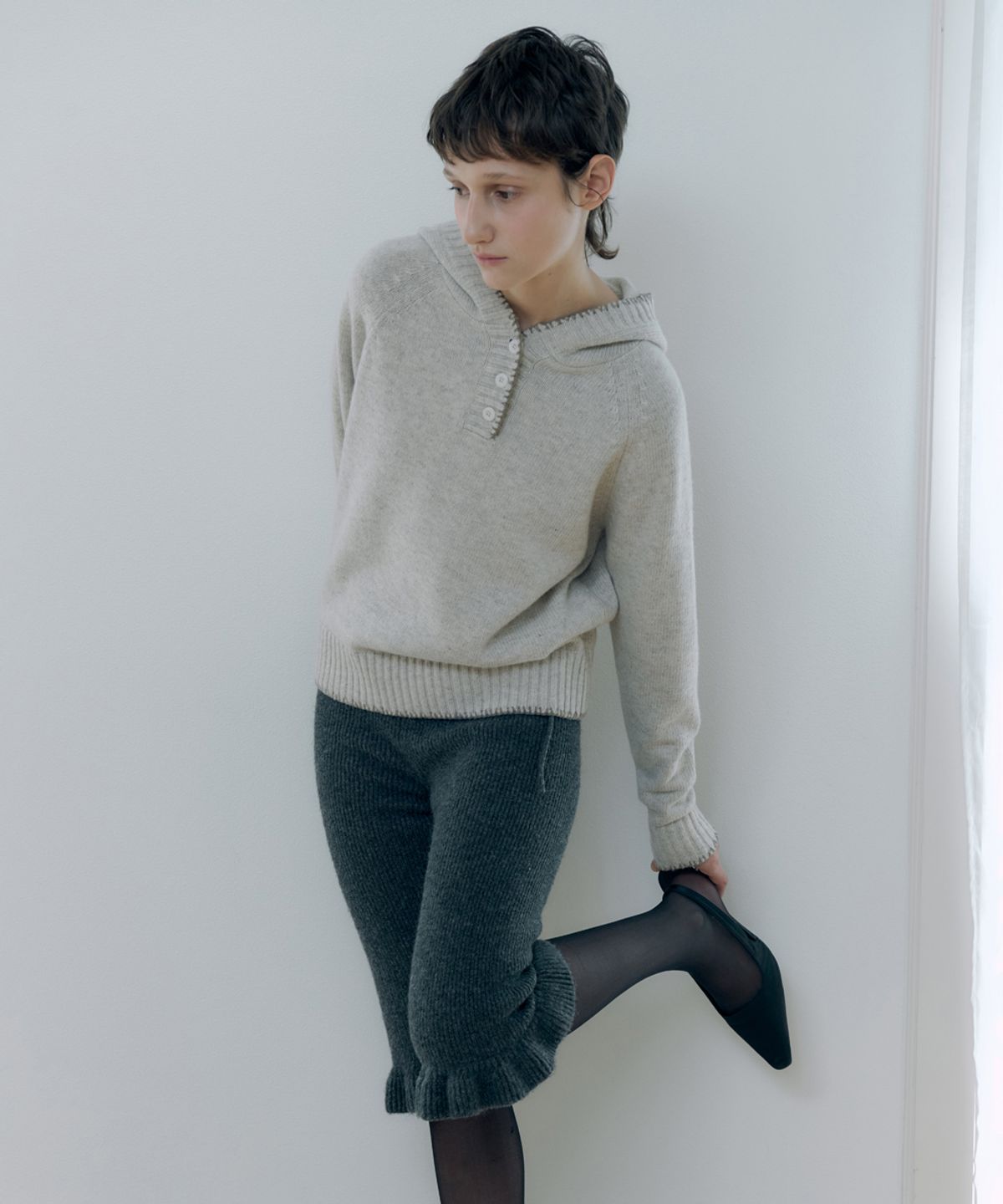 시눈(SINOON) Button Hoodie Knit (Oatmeal)