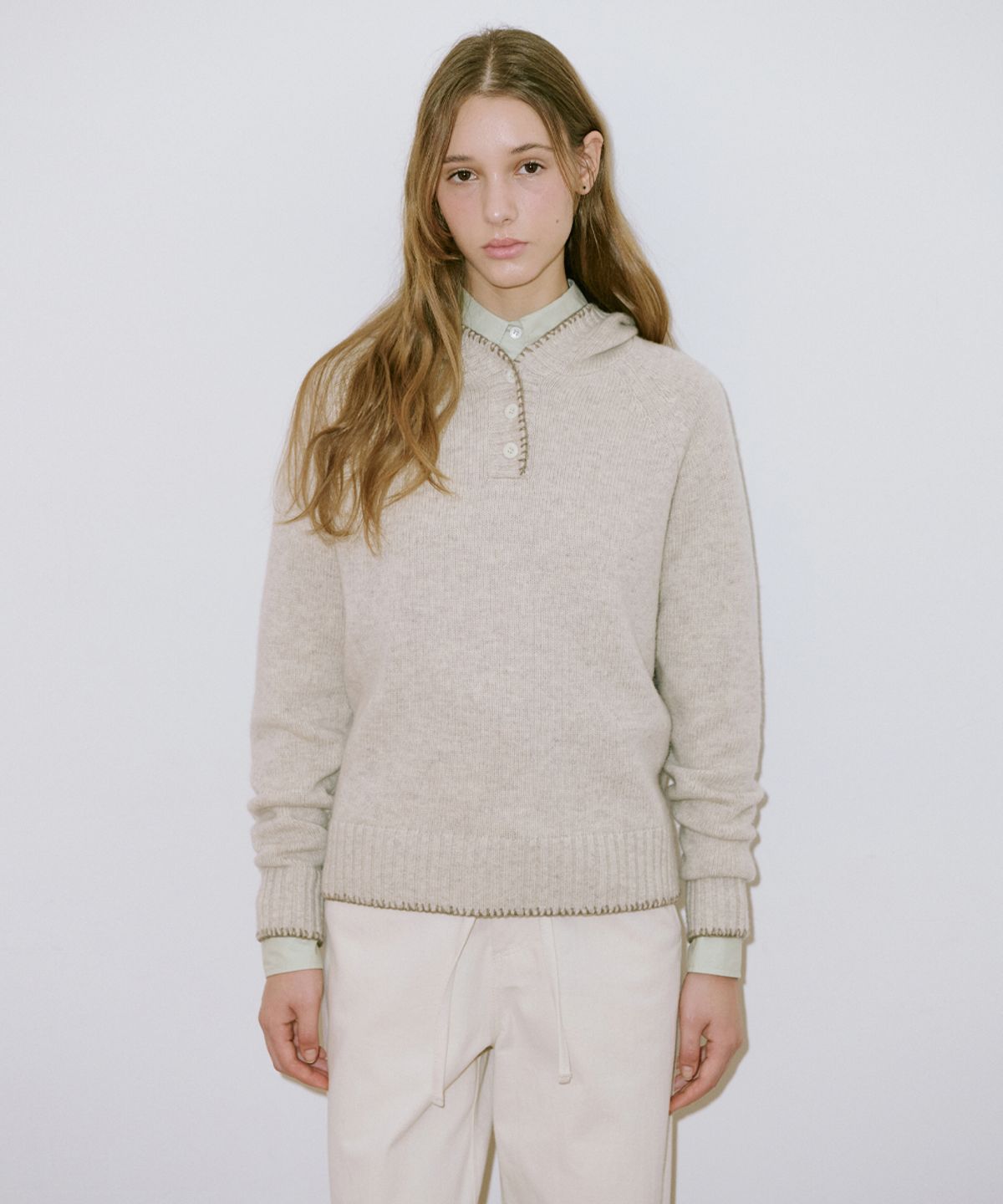 시눈(SINOON) Button Hoodie Knit (Oatmeal)