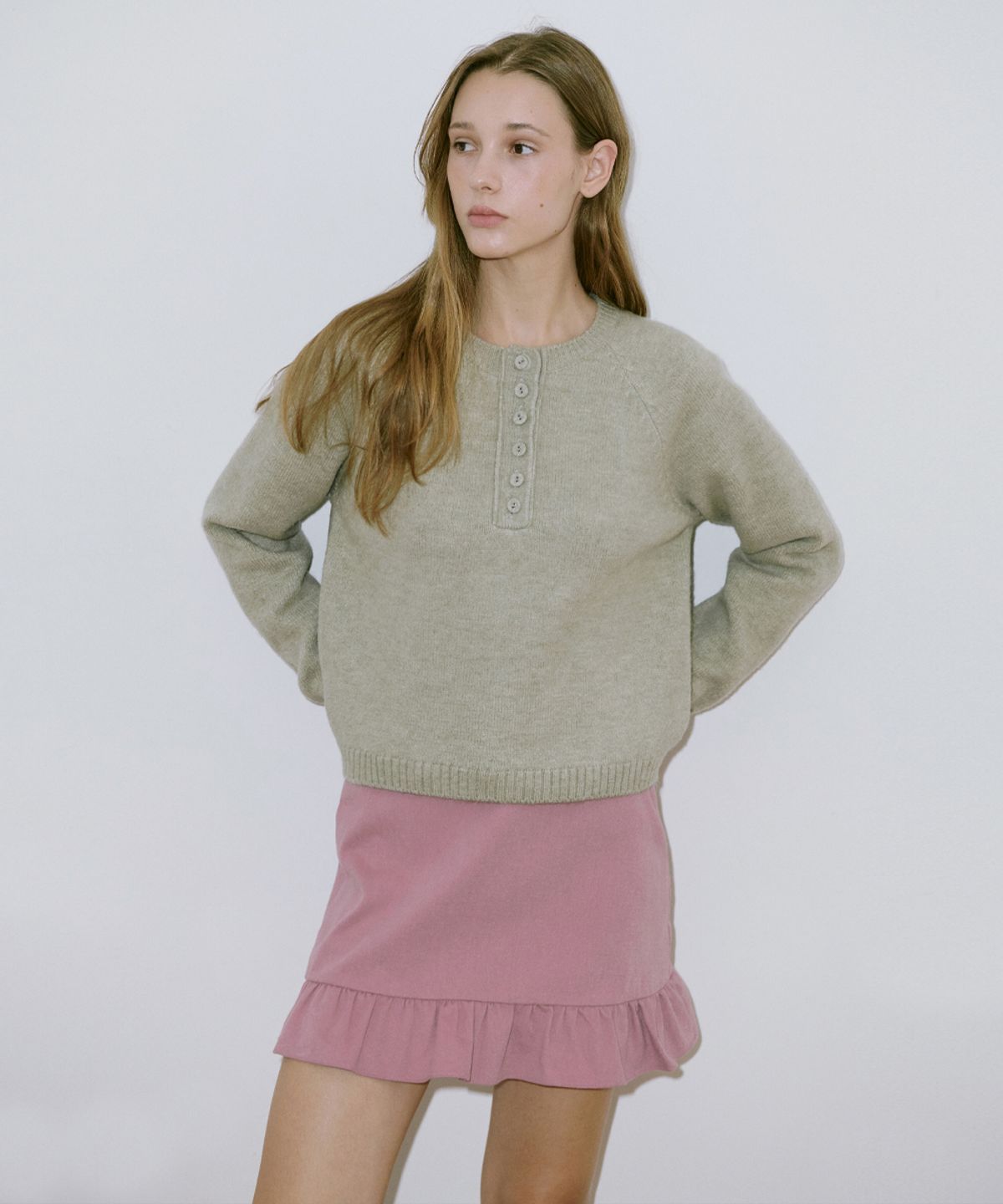 시눈(SINOON) Basic Button Raglan Knit (Pistachio)