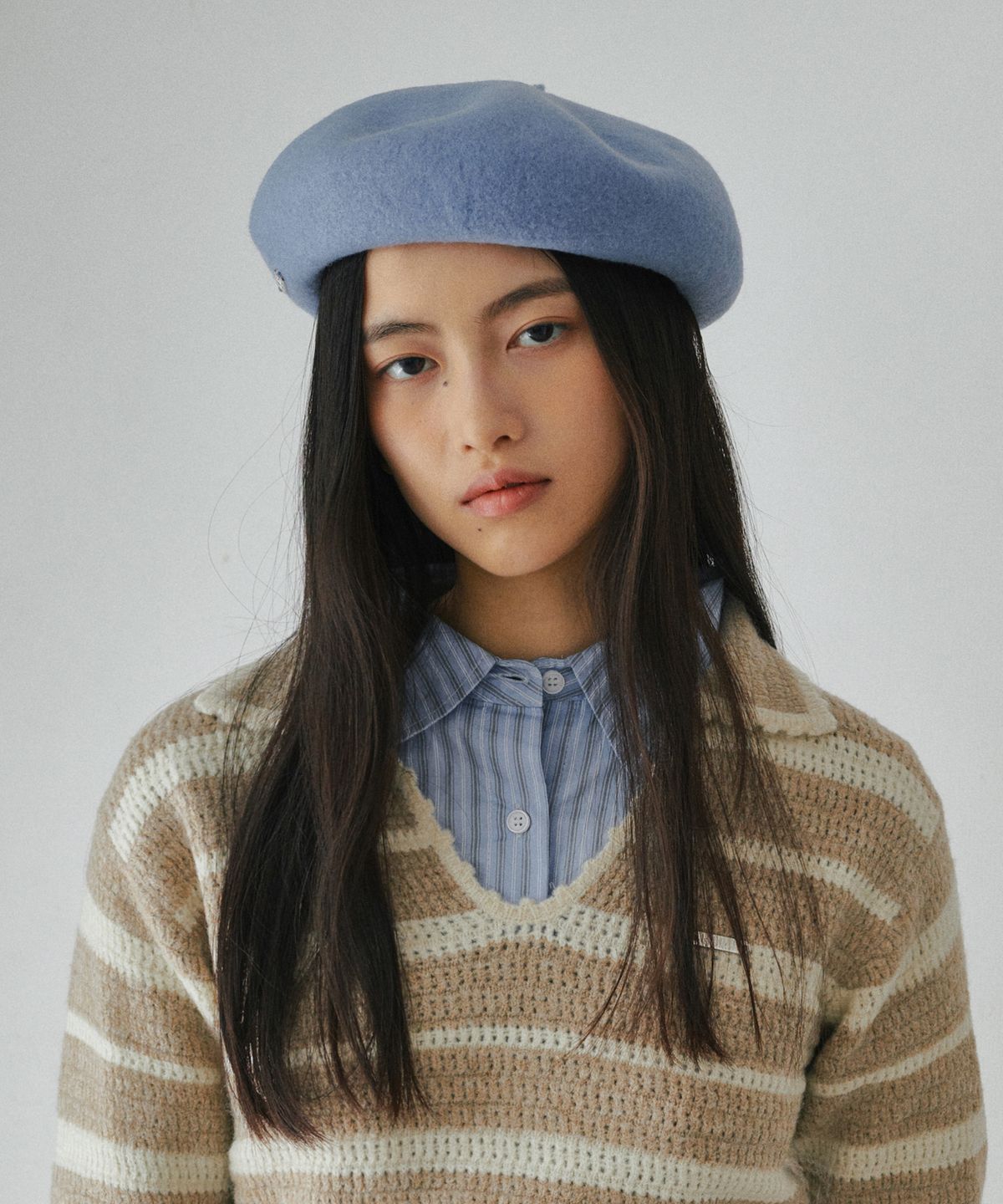 벨로엘(BELLOL) 엠브로이드 울 베레모 스카이