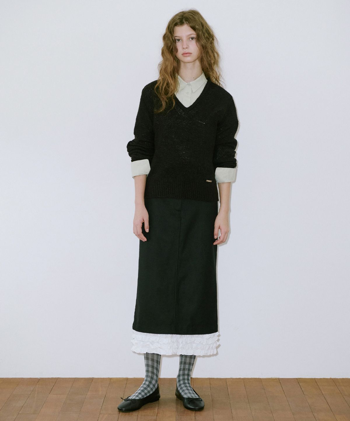 시눈(SINOON) Hairy Boucle V-Neck Knit(Black)