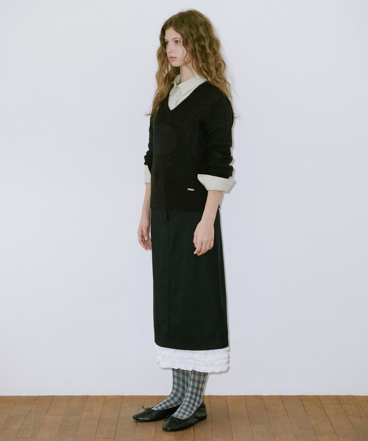 시눈(SINOON) Hairy Boucle V-Neck Knit(Black)