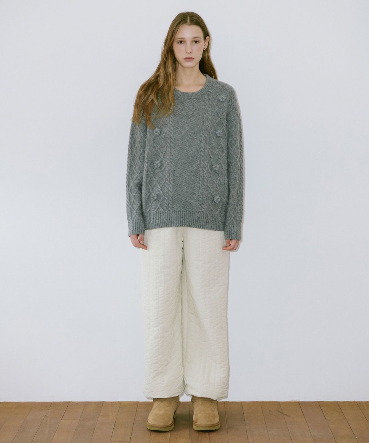 시눈(SINOON) Flower Mix Fisher Pullover Kint (Melange Grey)