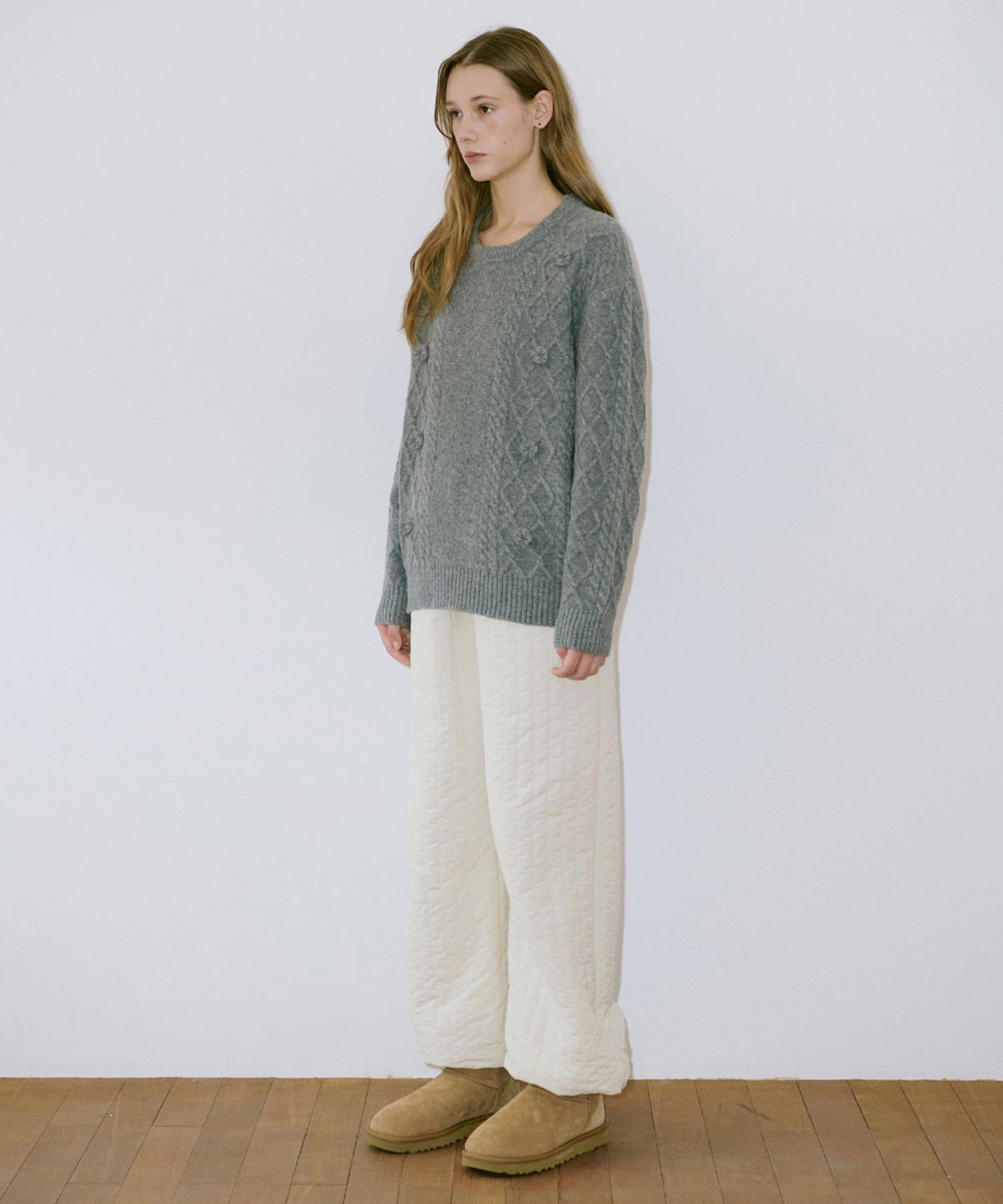 시눈(SINOON) Flower Mix Fisher Pullover Kint (Melange Grey)