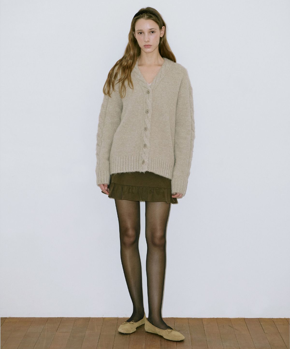시눈(SINOON) Hairy Fisher Cardigan (Light Khaki)