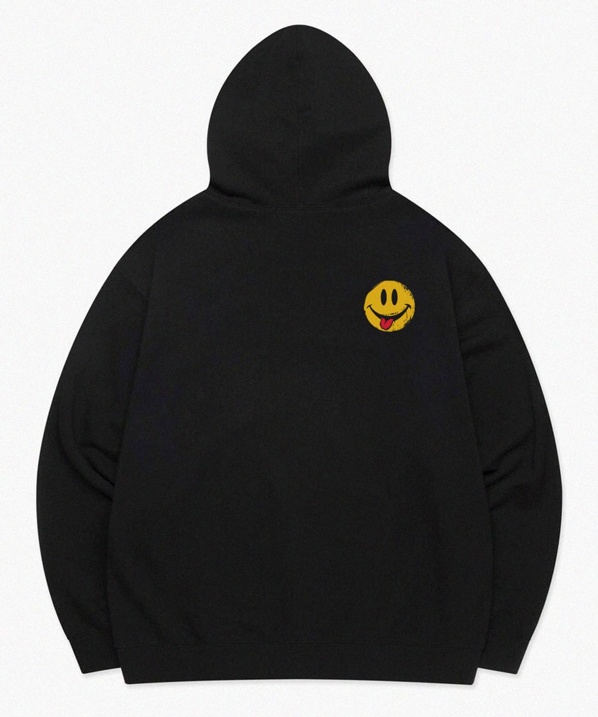 레이쿠(REIKU) REIKU B typo S yellow smile blk hoodie 스몰 옐로우 스마일 블랙후드