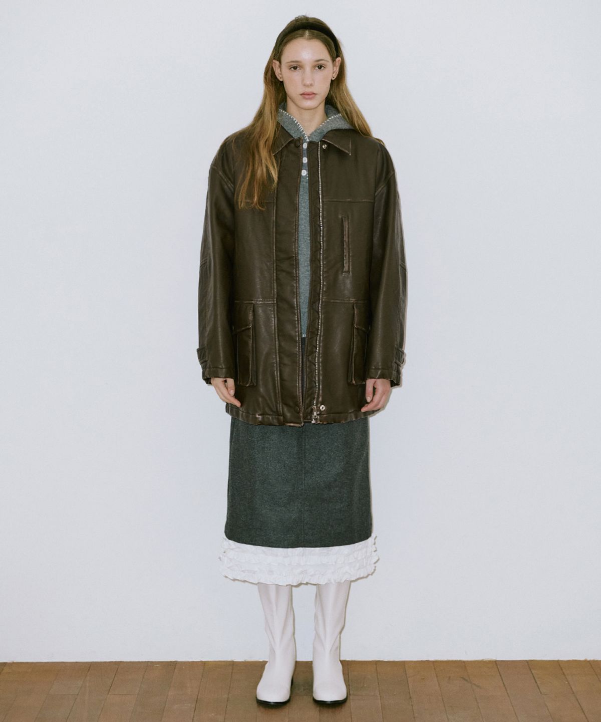 시눈(SINOON) Washing Leather Half Jacket (Brown)