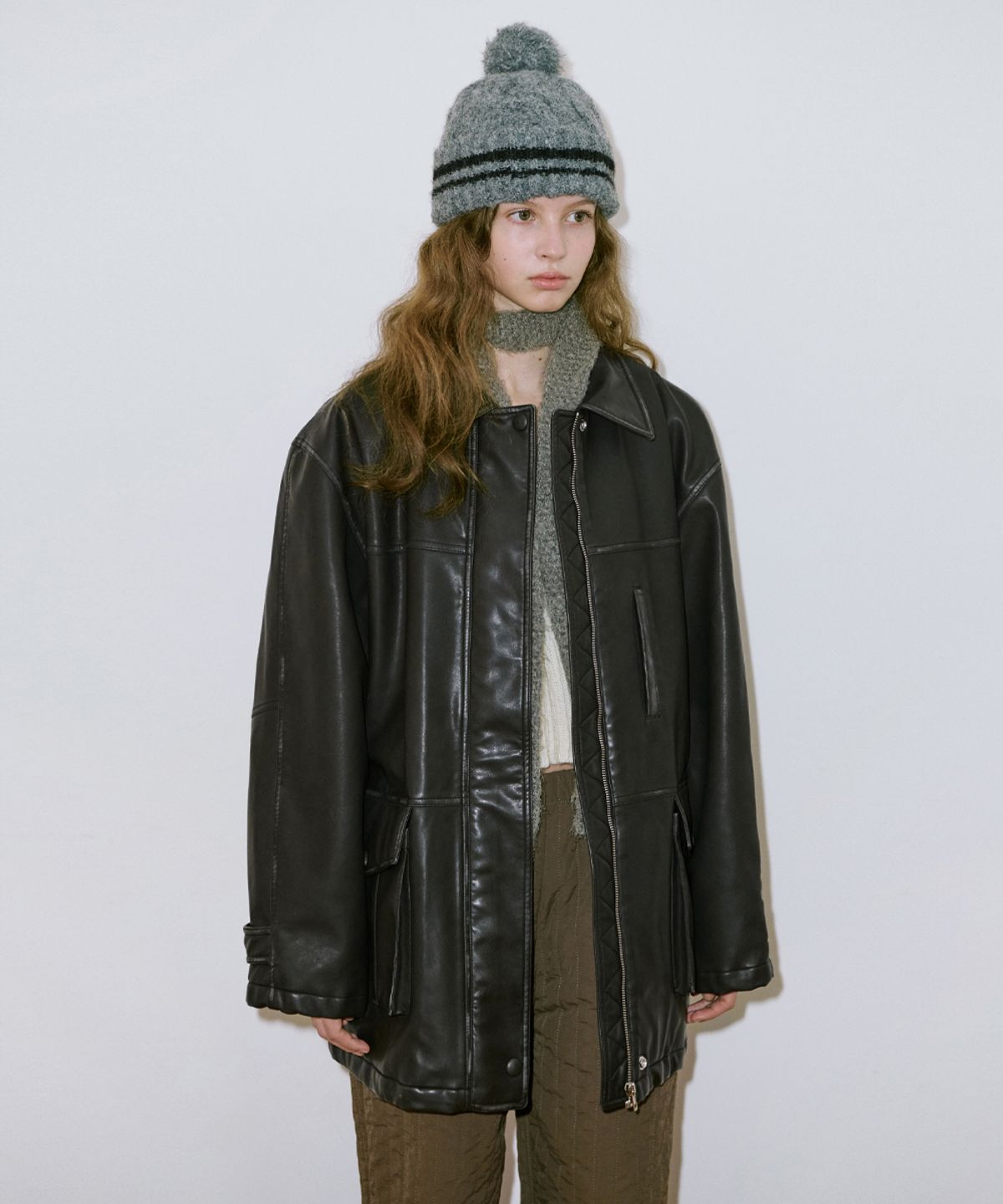 시눈(SINOON) Washing Leather Half Jacket (Black)