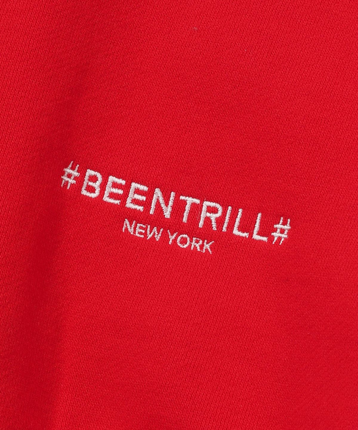 빈트릴(BEENTRILL) 에센셜 해시태그 로고 기모 후드(레드)