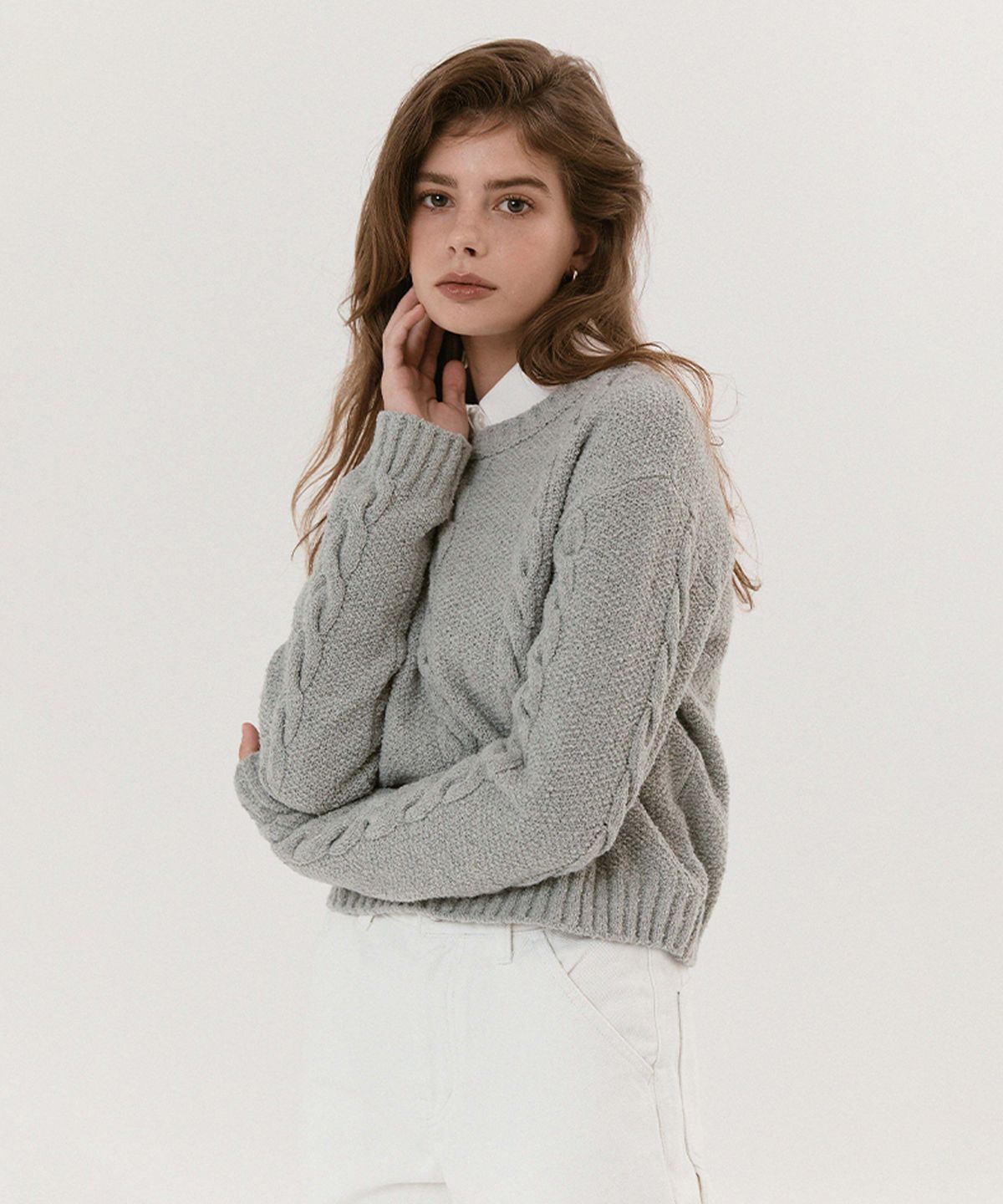 하우스 오브 폰드(HOUSE OF POND) Cable boucle knit pullover (Ivory, Beige, Grey)