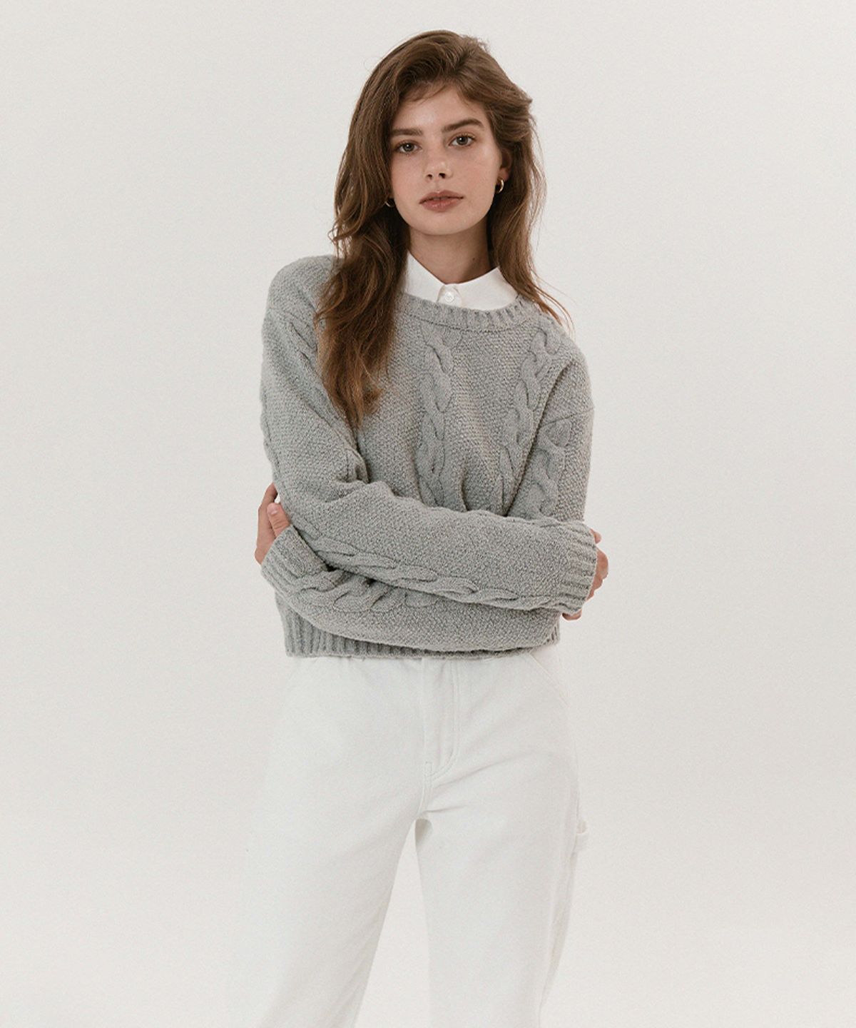 하우스 오브 폰드(HOUSE OF POND) Cable boucle knit pullover (Ivory, Beige, Grey)