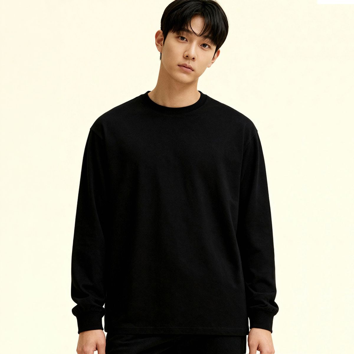 옥스타(OKSTAR) 무지 크루넥 오버핏 긴팔 티셔츠
