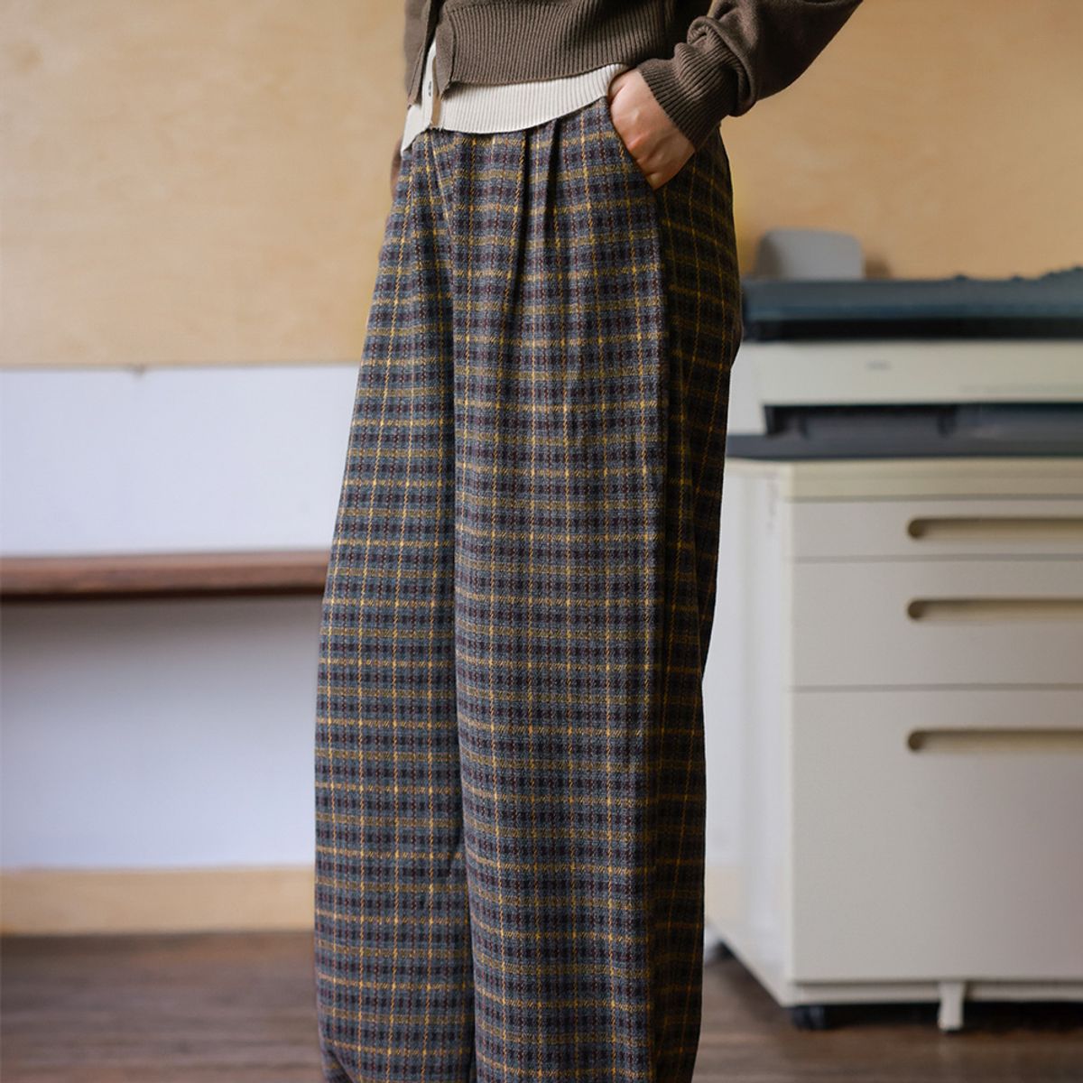 랭썬(LANGSON) LS_Plaid wide fit long pants