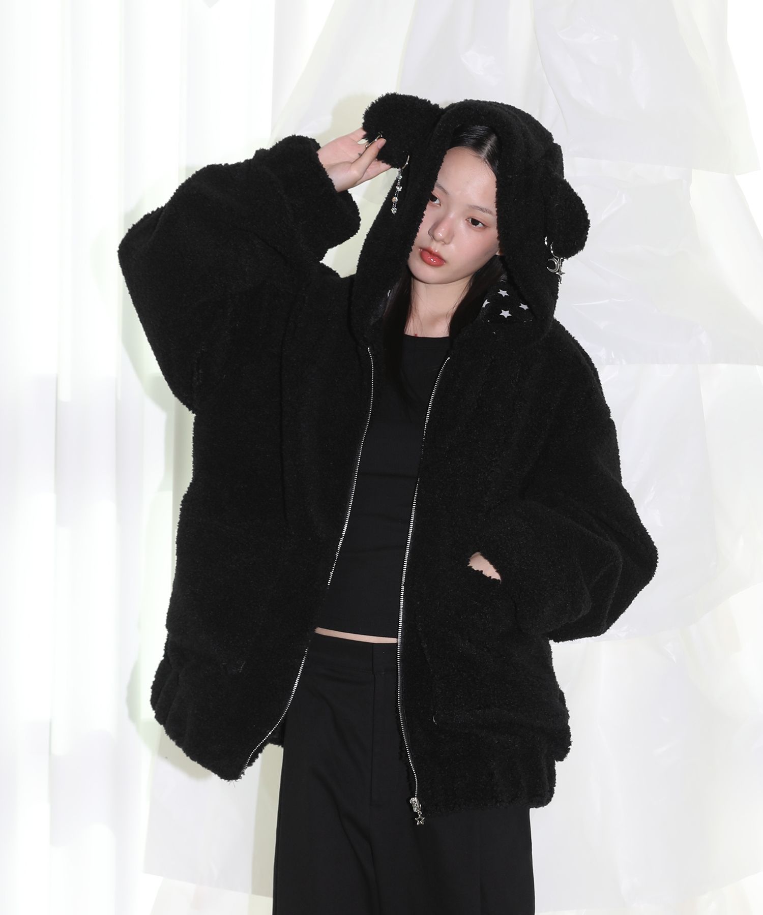 MUSINSA | CLUT STUDIO Punk Bear Fleece Jacket - Black
